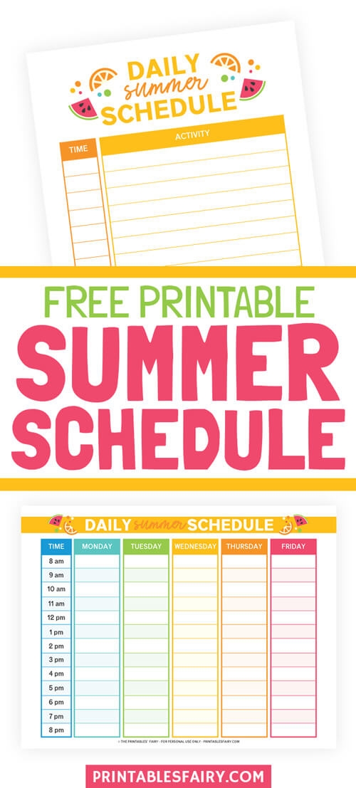 Summer Schedule For Kids Free Printables The Printables Fairy