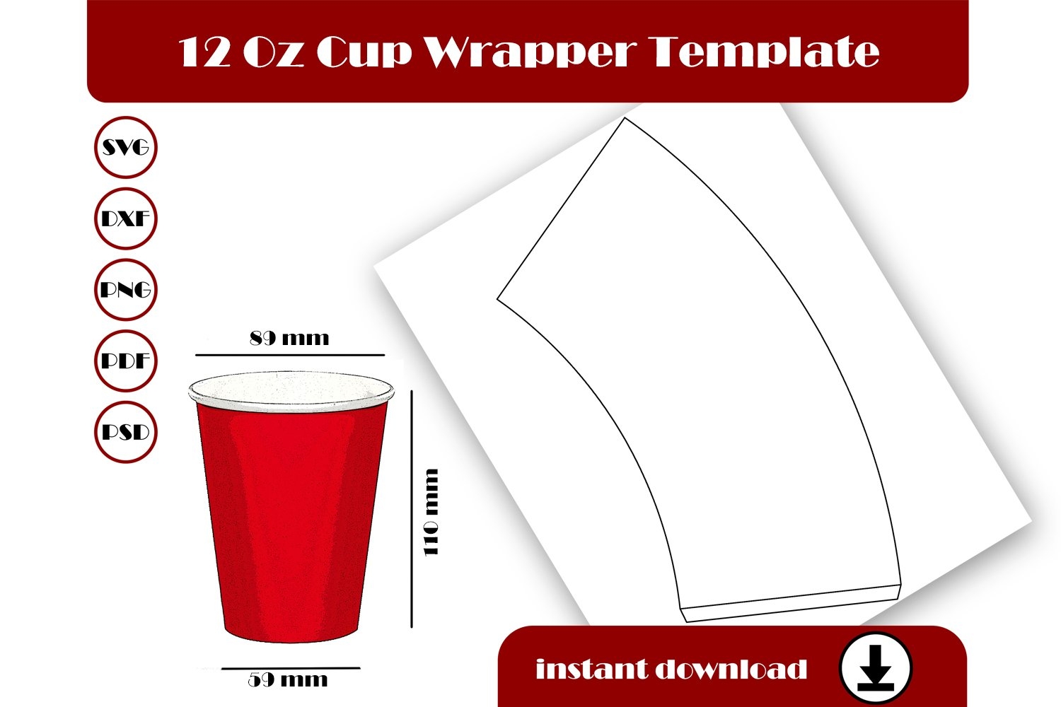 12oz Cup Wrapper Template 8 5x11 Sheet Printable