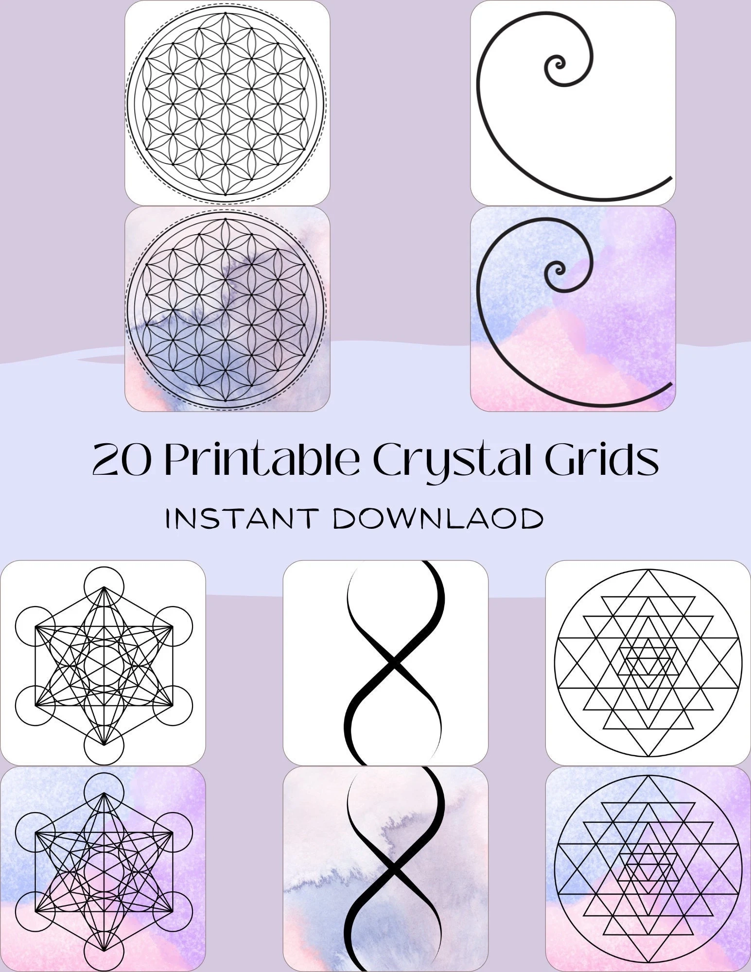 20 Crystal Grids To Print At Home Sacred Geometry PDF Downloadable Manifestation Grid Etsy