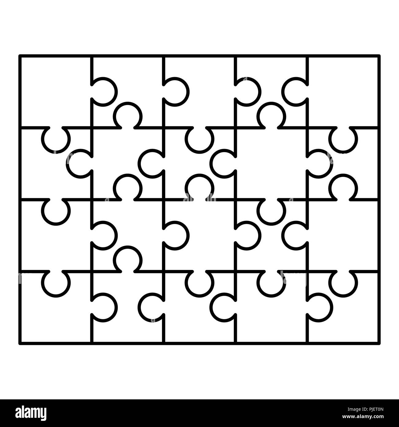 20 White Puzzles Pieces Arranged In A Rectangle Shape Jigsaw Puzzle Template Ready For Print Cutting Guidelines Isolated On White Stock Vector Image Art Alamy