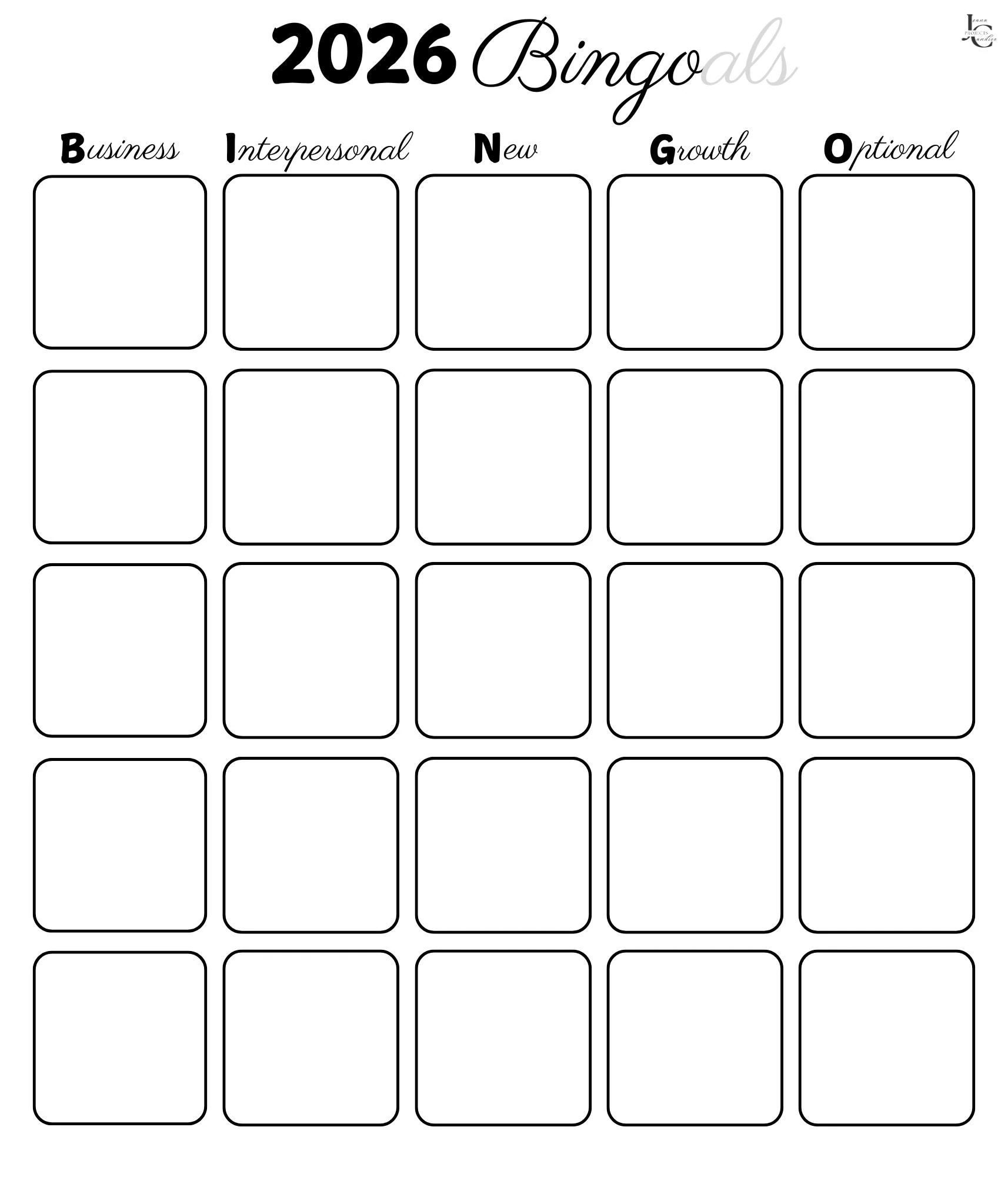 2027 Bingo Card Template For Goals Etsy