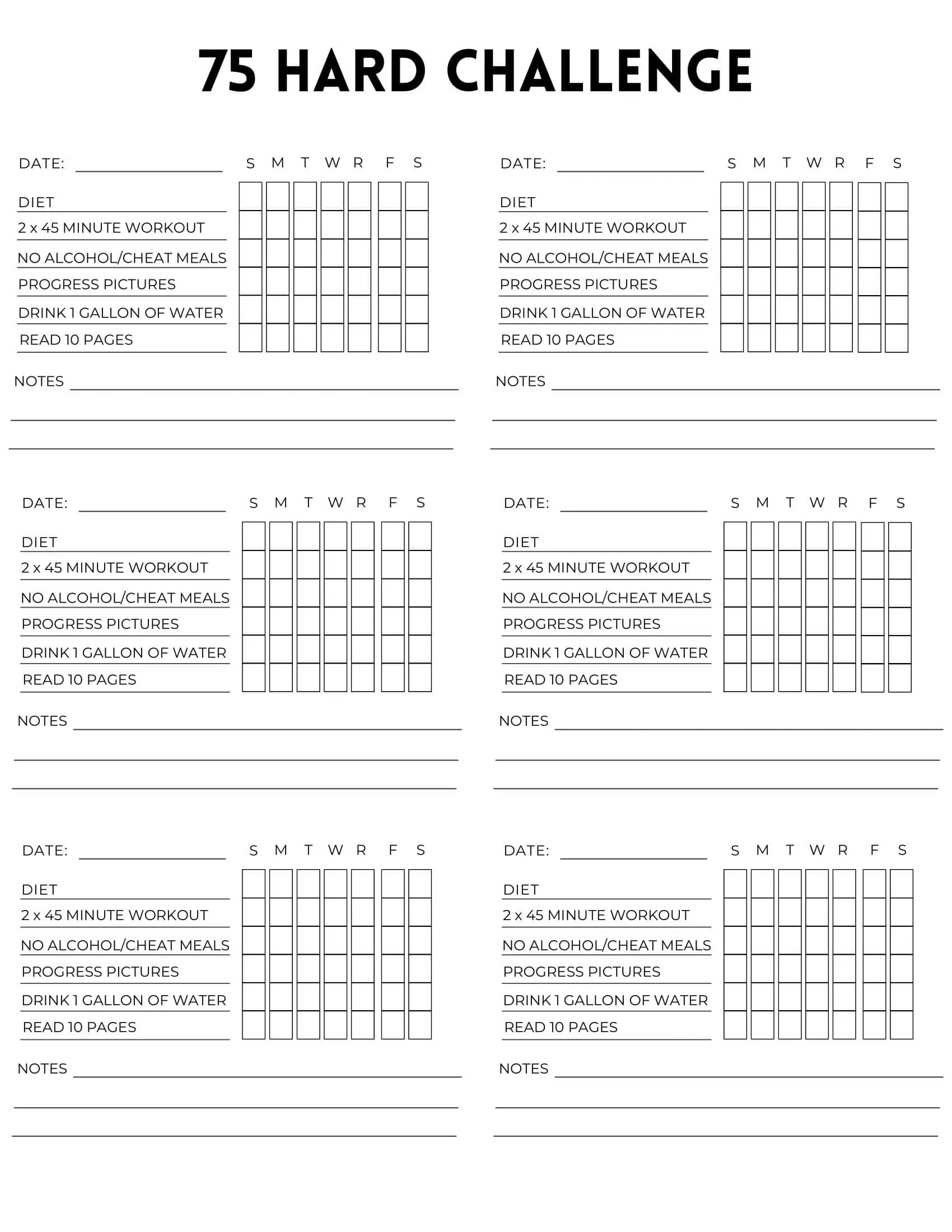 22 Free Printable 75 Hard Challenge Templates PDF Word