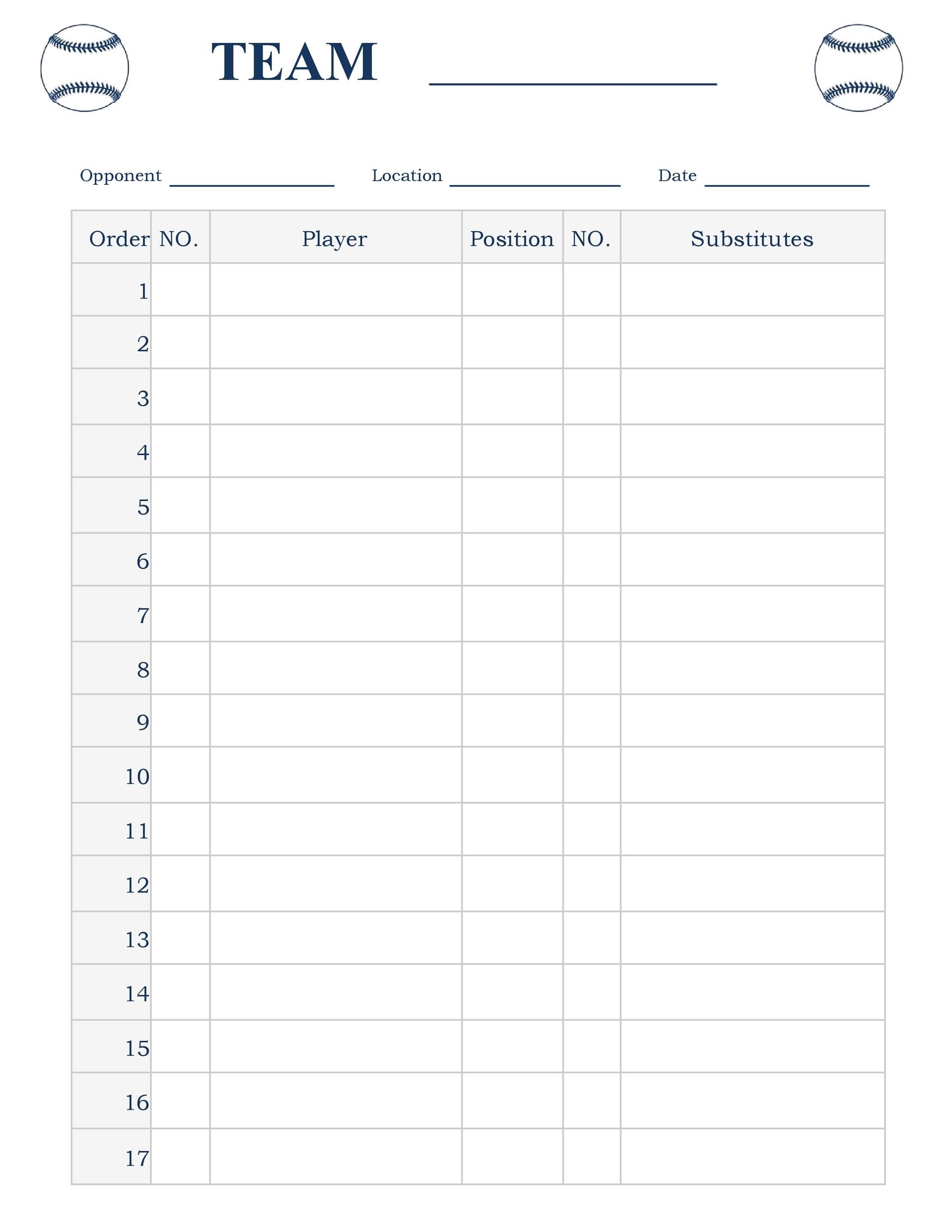 33 Printable Baseball Lineup Templates Free Download TemplateLab