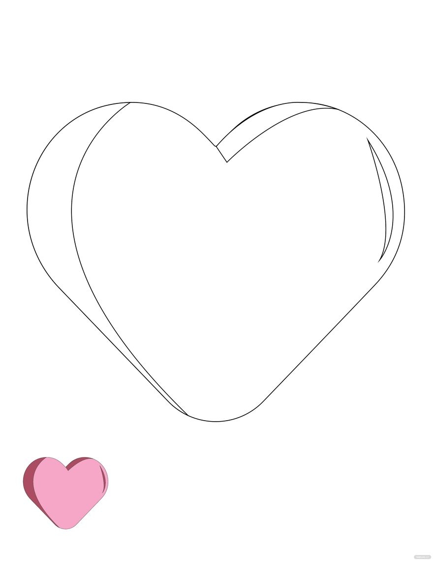 3D Heart Coloring Page In PDF Download Template