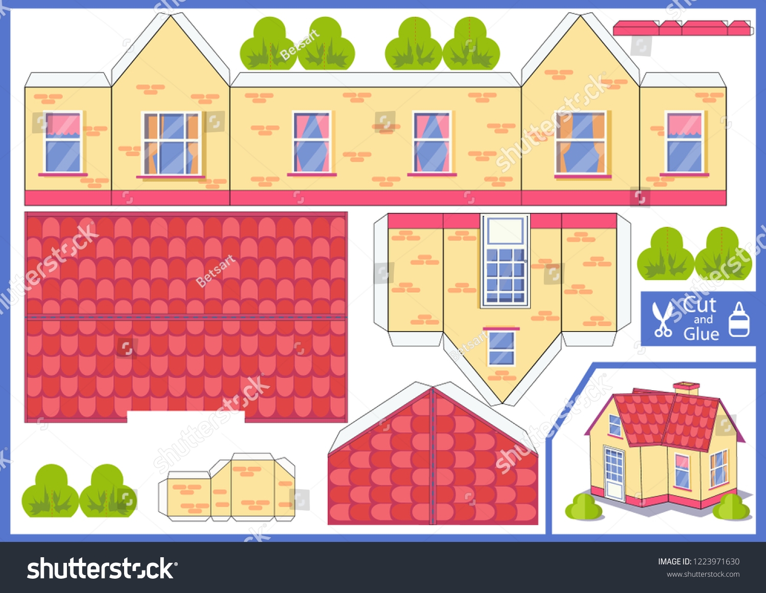 3d House Cut Glue Paper House Stock Vector Royalty Free 1223971630 Shutterstock
