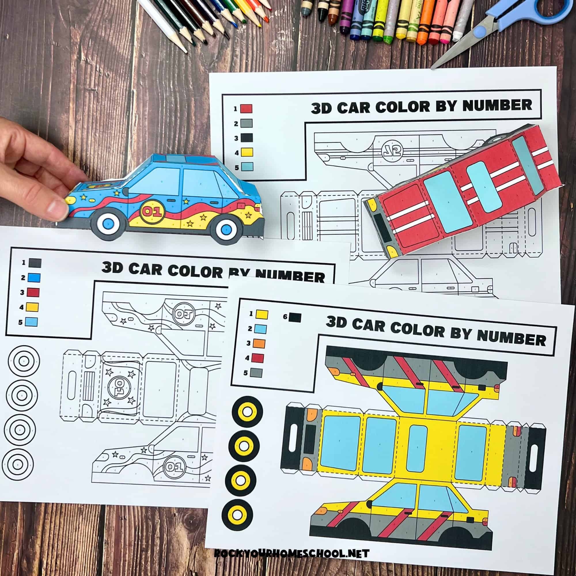 3D Paper Car Craft For Color By Number Fun Free Set Rock Your Homeschool