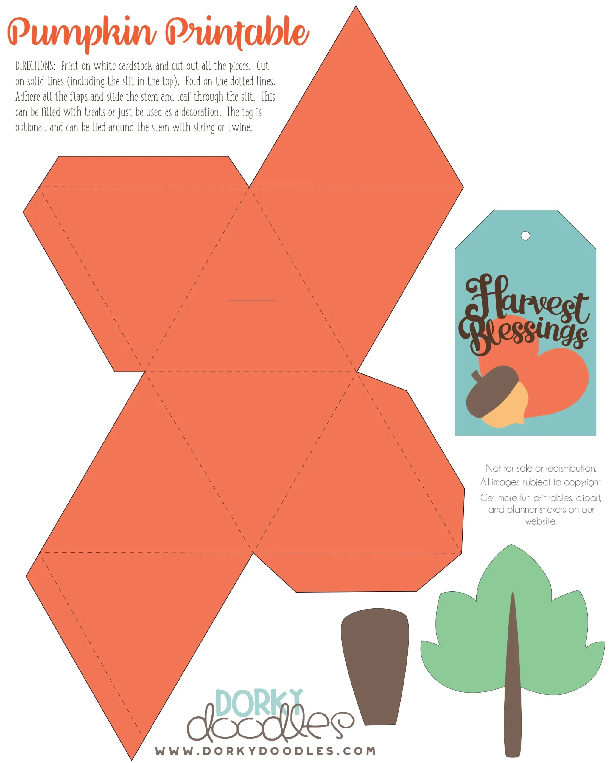 3D Paper Pumpkin Printable Dorky Doodles