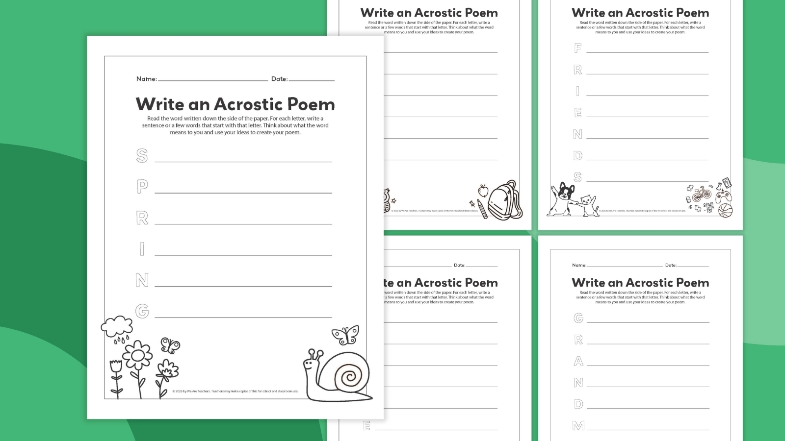 Acrostic Poem Template Bundle Free Printables