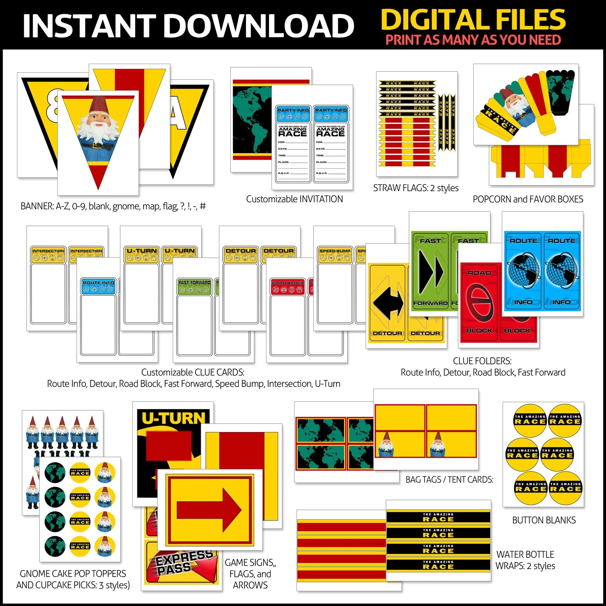 Amazing Race Party Printables Editable Clue Cards And Invitation Clue Folders Party Items PLUS Instructions And 20 Sample Clues tasks Etsy Canada