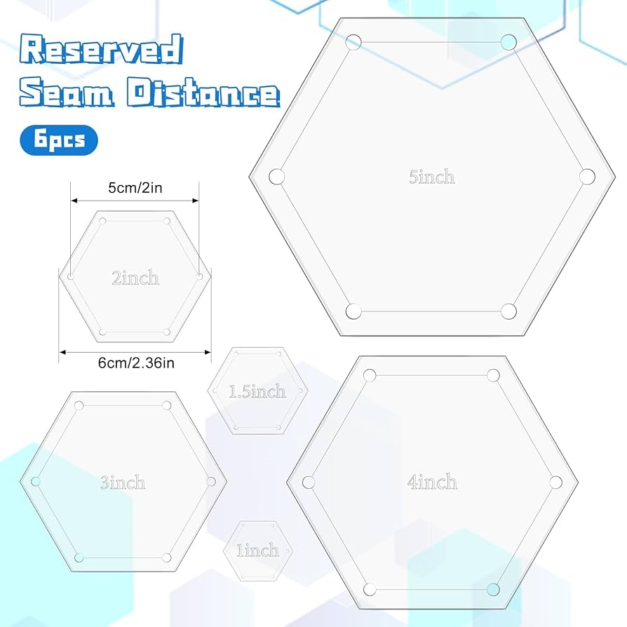 Amazon 6 Pieces Hexagon Templates Quilting 1 Inch 1 5 Inch 2 Inch 3 Inch 4 Inch 5 Inch Quilting Templates For Cutting Patterns With 1 4 Inch Seam Allowance Hexagon Acrylic Quilting Rulers And Templates