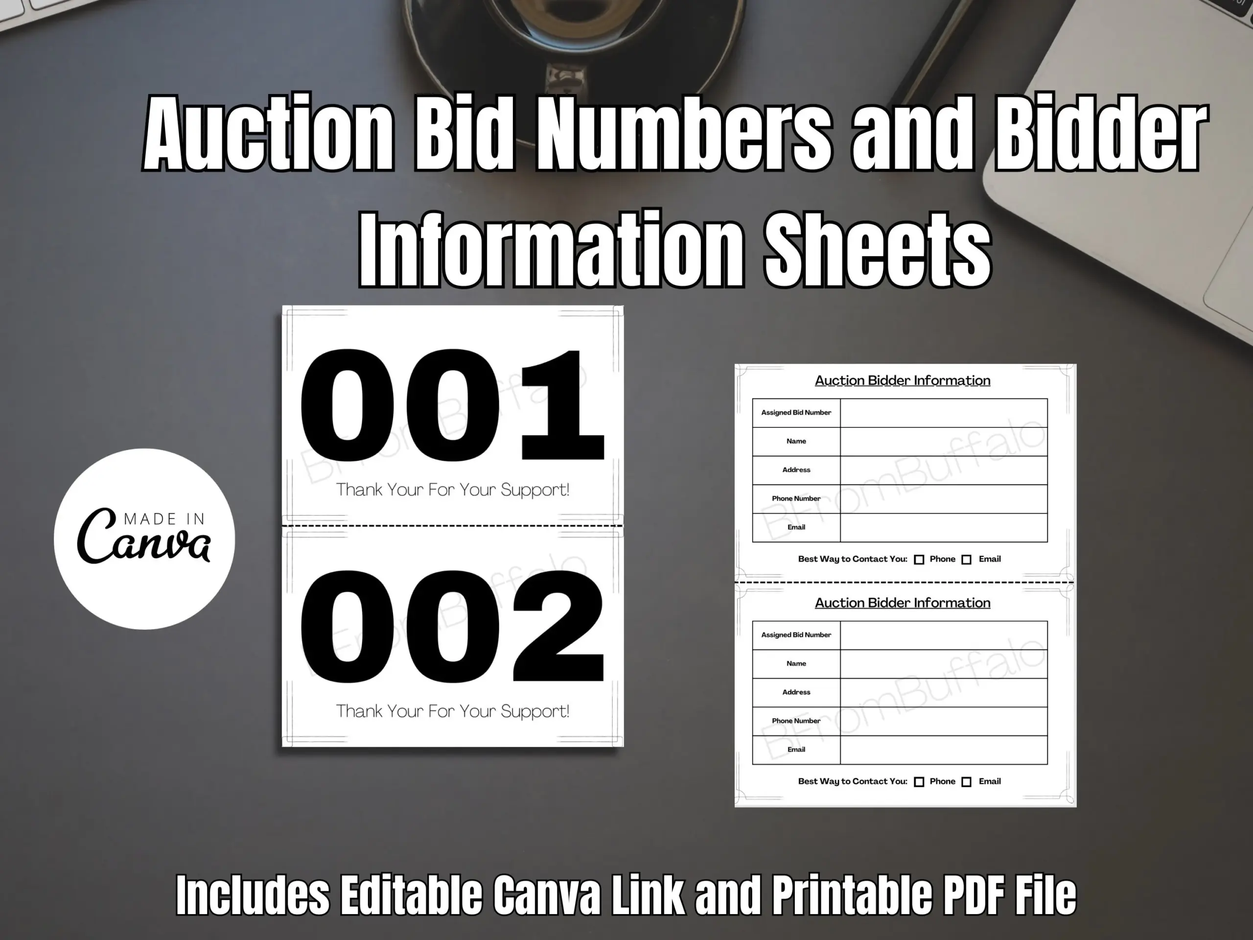 Auction Bidder Paddle Template Editable Canva Printable Numbers PDF Etsy