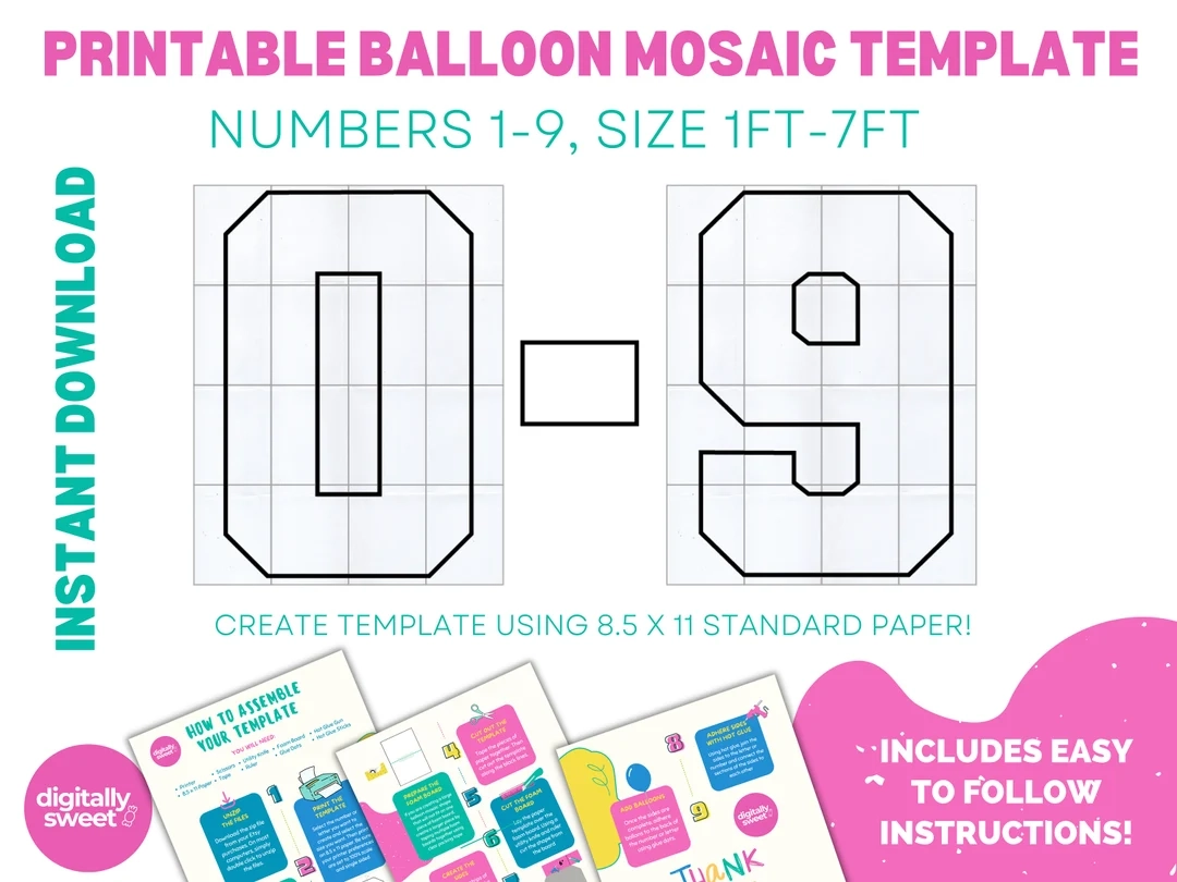 Balloon Mosaic Templates Bundle Print Trace And Cut 1ft 7ft Marquee Or Balloon Mosaic Numbers DIY Cardboard Numbers 3ft Numbers 5ft 6ft Tall Etsy Ireland