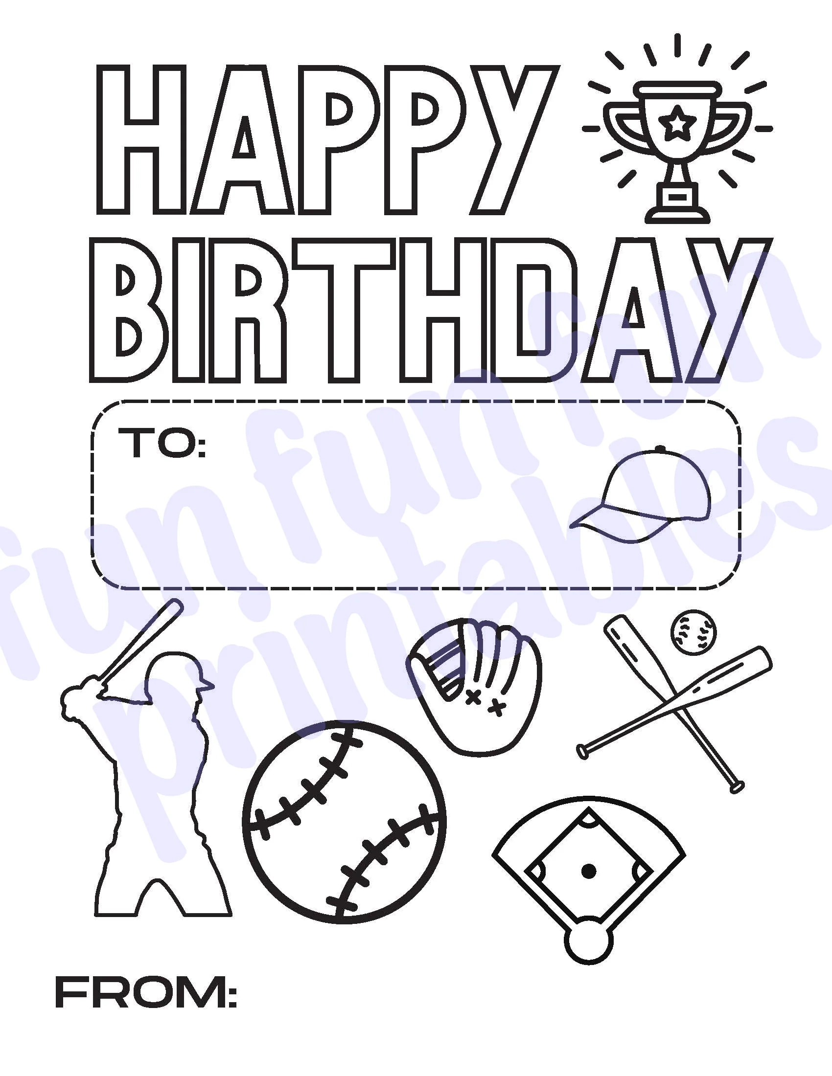 BASEBALL Kids Happy Birthday Card Coloring Sheet Printable Etsy