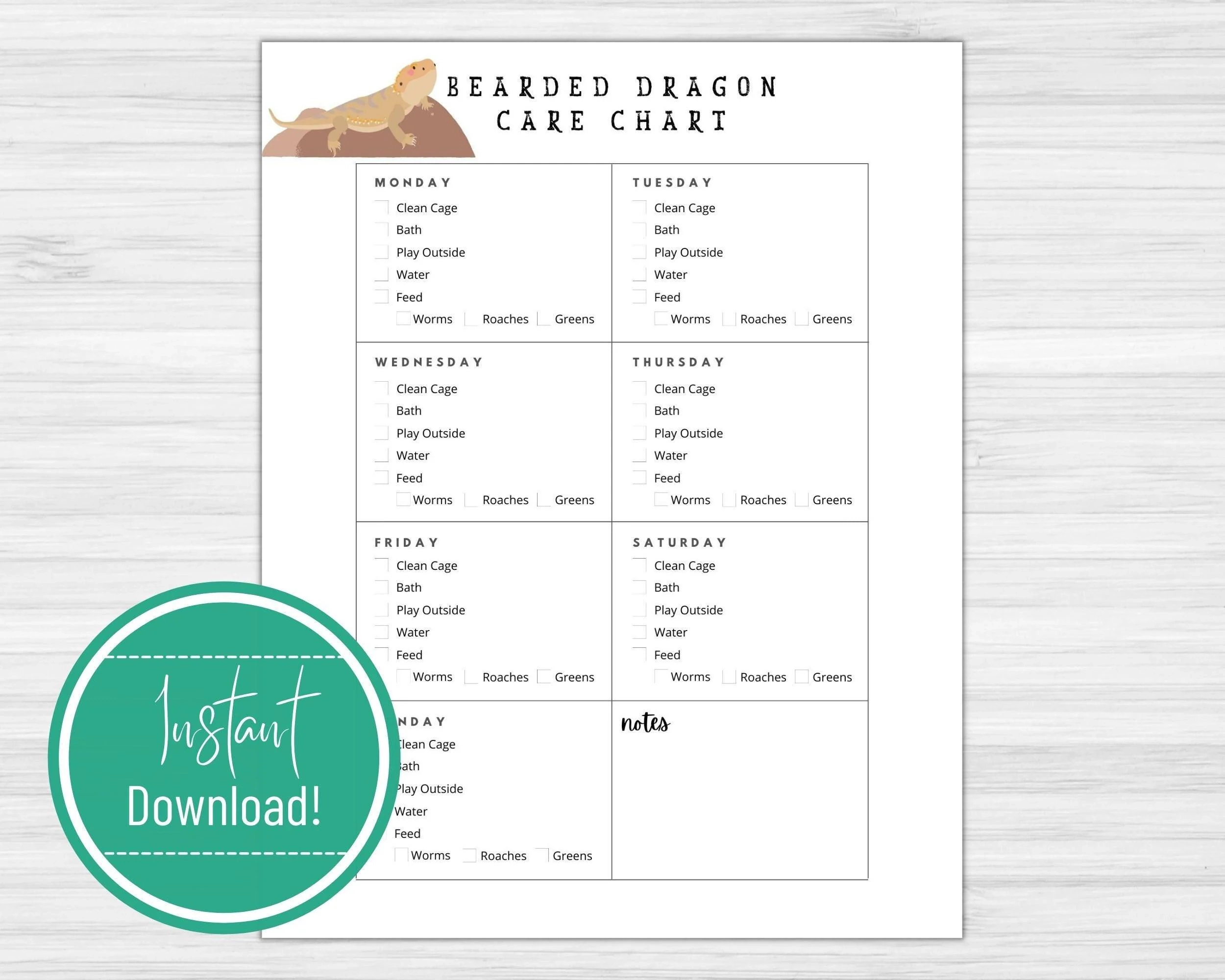Bearded Dragon Care Chart Daily Routine Pet Tracker digital Download Etsy