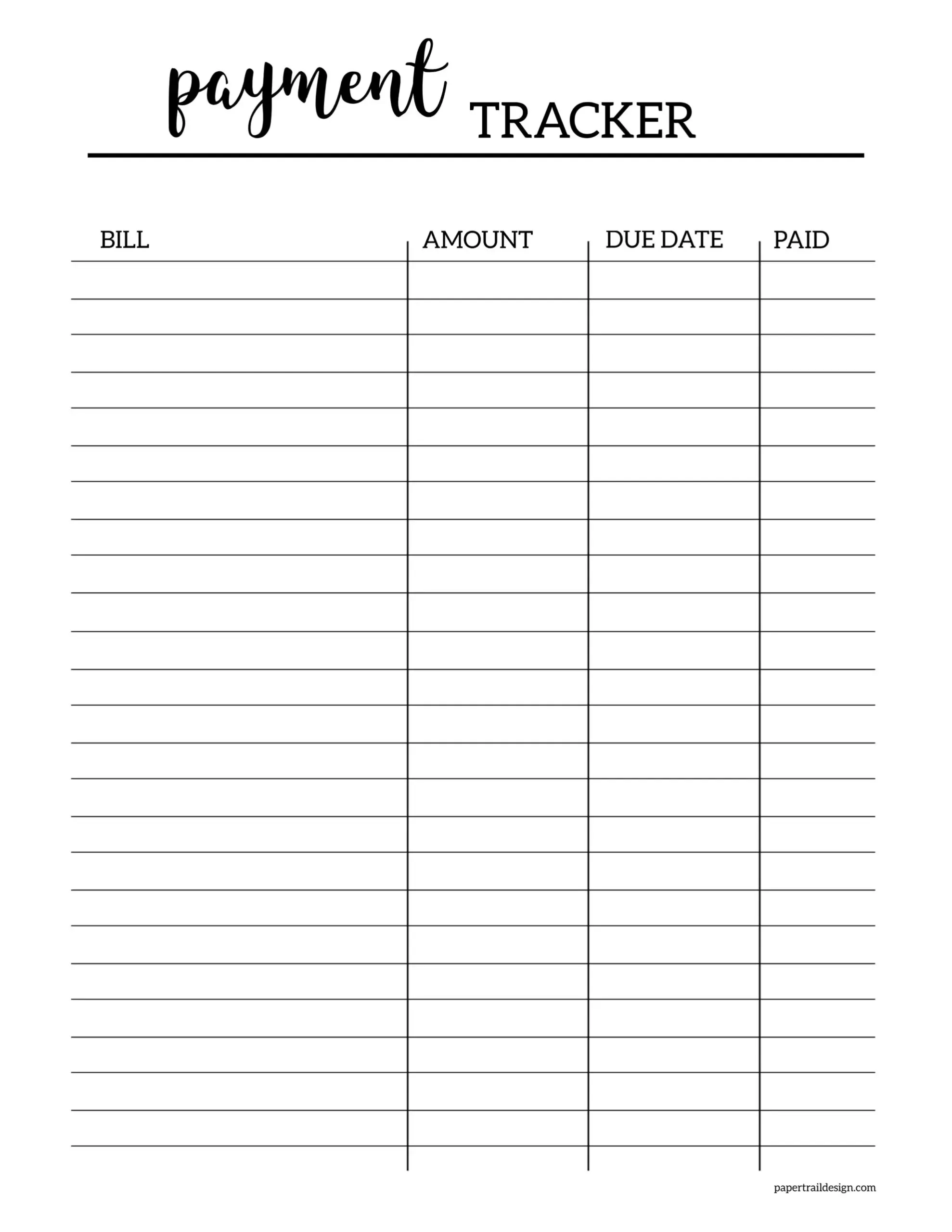 Bill Payment Tracker Free Printable Printable Party Favors