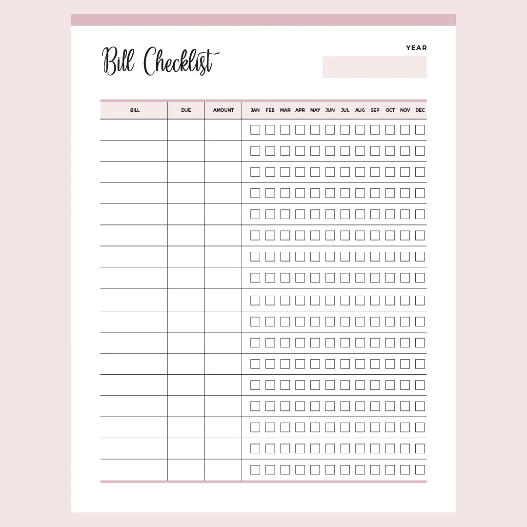 Bill Tracker Printable US Letter And A4 Size PDF Instant Download Plan Print Land