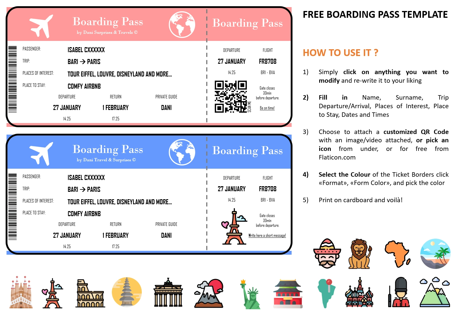 Boarding Pass Template For Gifting A Surprise Trip Free Download