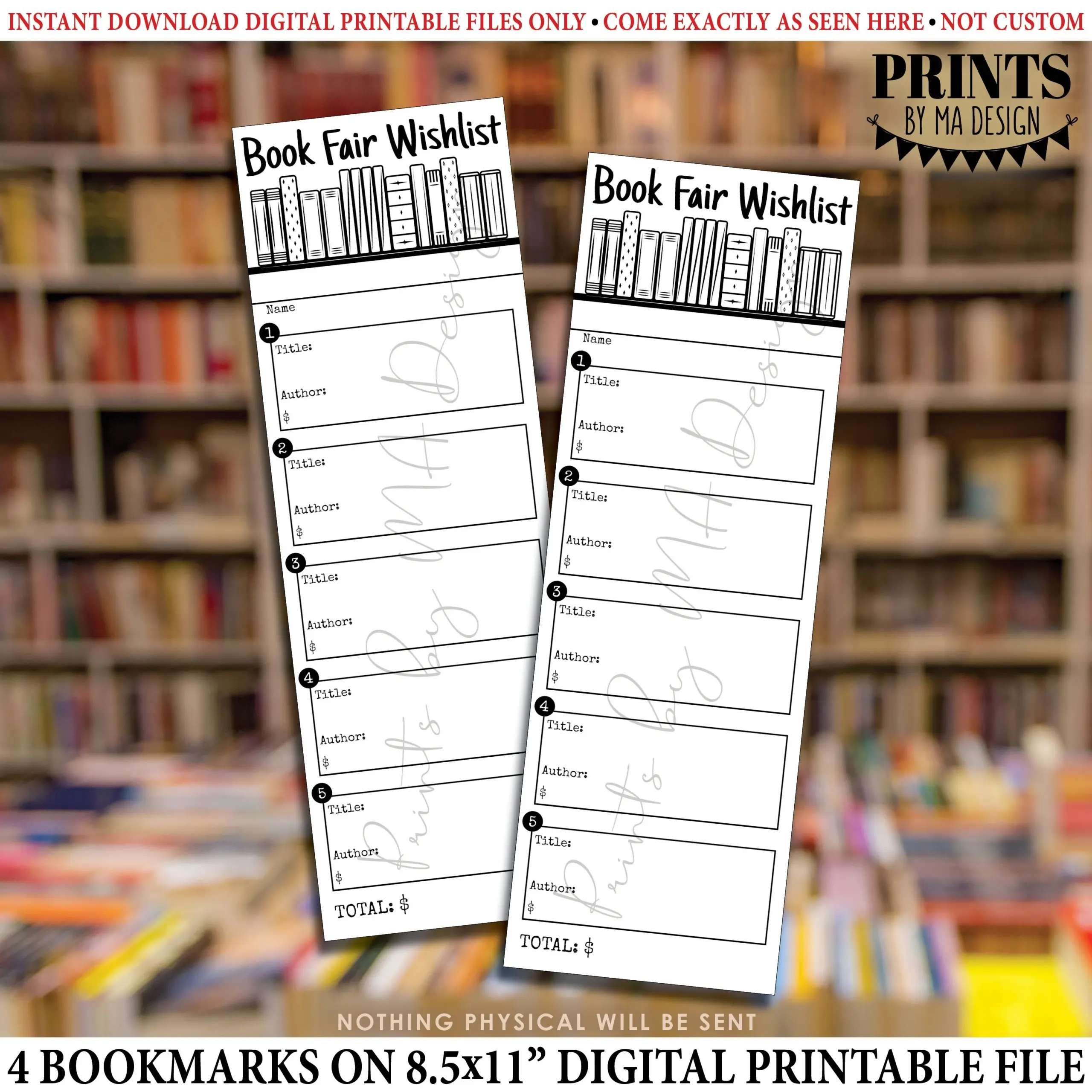 Book Fair Wishlist Bookmark School Book Wish List 2 5x7 5 Bookmarks On 8 5x11 Digital PRINTABLE File Fundraiser Instant Download id Etsy