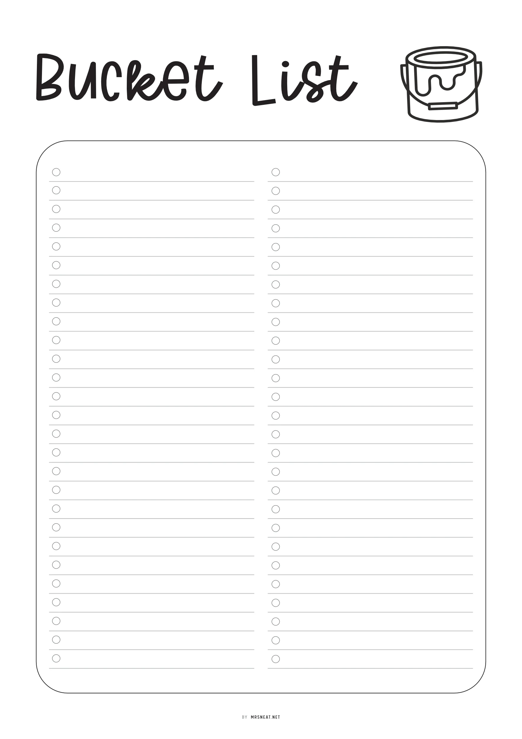 Bucket List Template Printable M414 Mrsneat