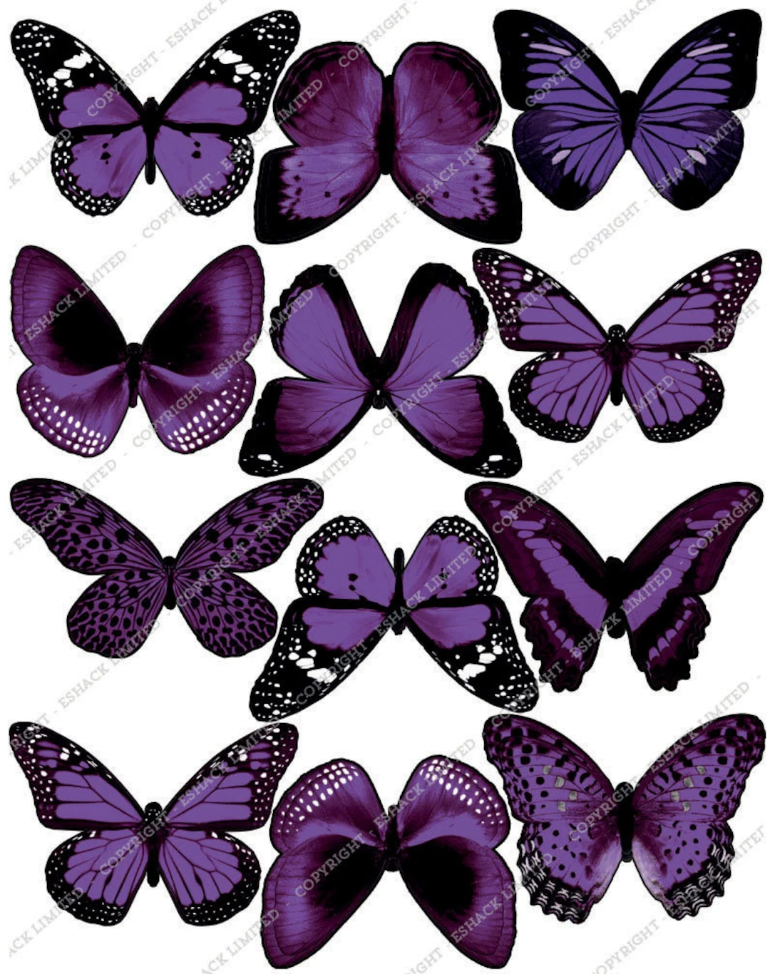 Cakeshop 12 X PRE CUT Purple Butterfly Edible Cake Toppers BT074 Etsy