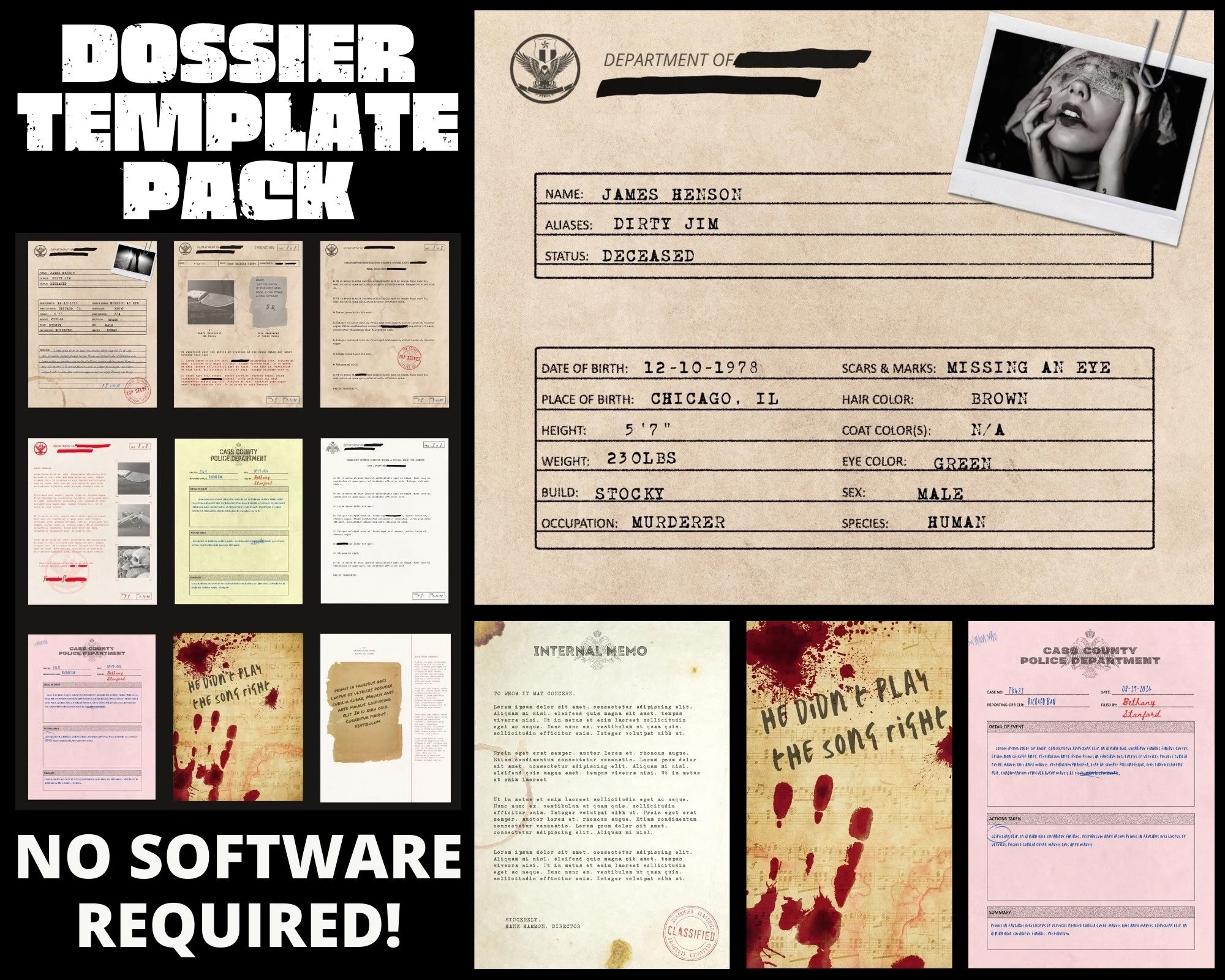Case File Template Pack 50 Assets Canva Editable Aged Paper Detective Investigation Dossier Delta Green Murder Mystery Etsy