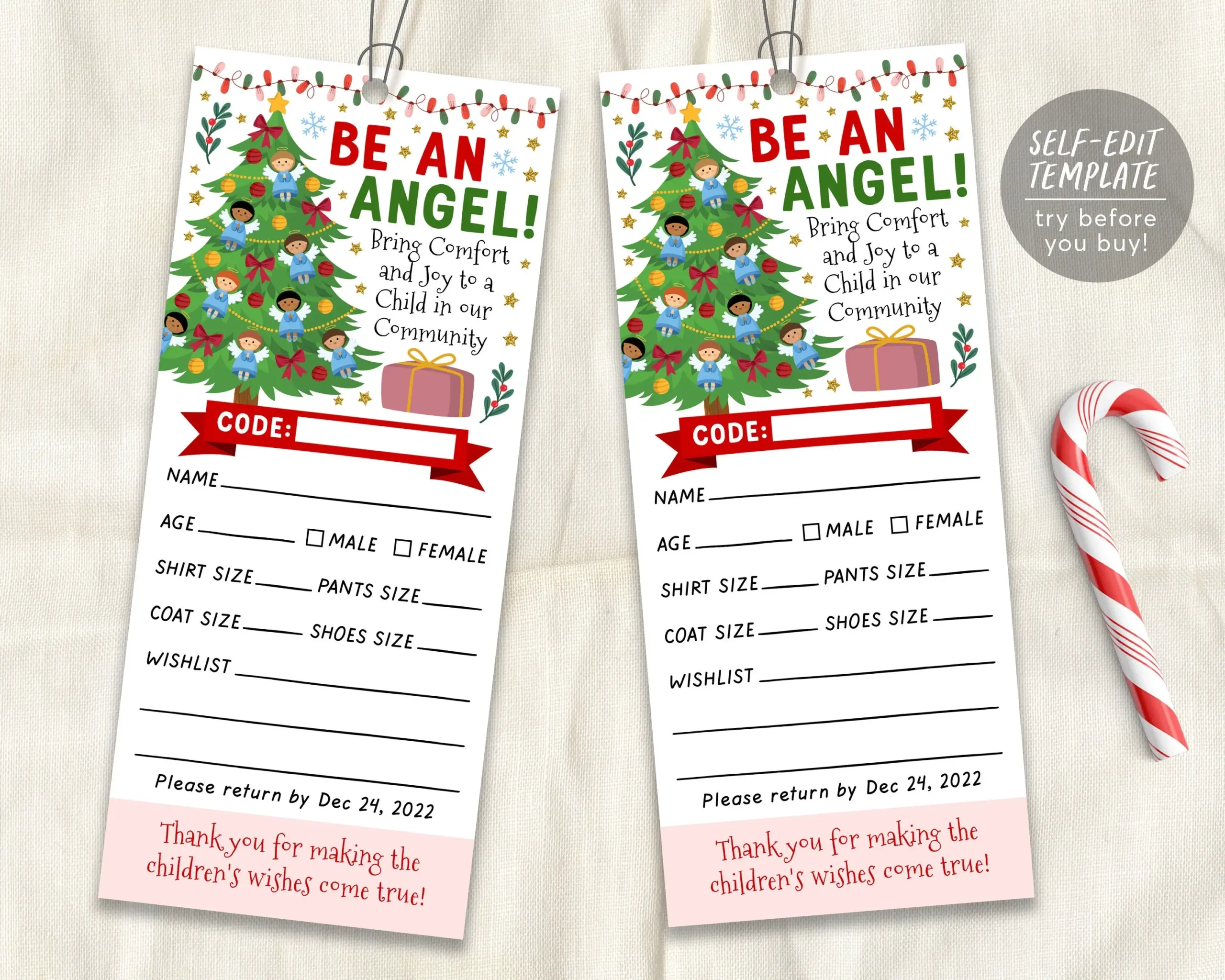 Christmas Giving Tree Gift Tag Editable Template Donation Slip With A Puff Paper Co