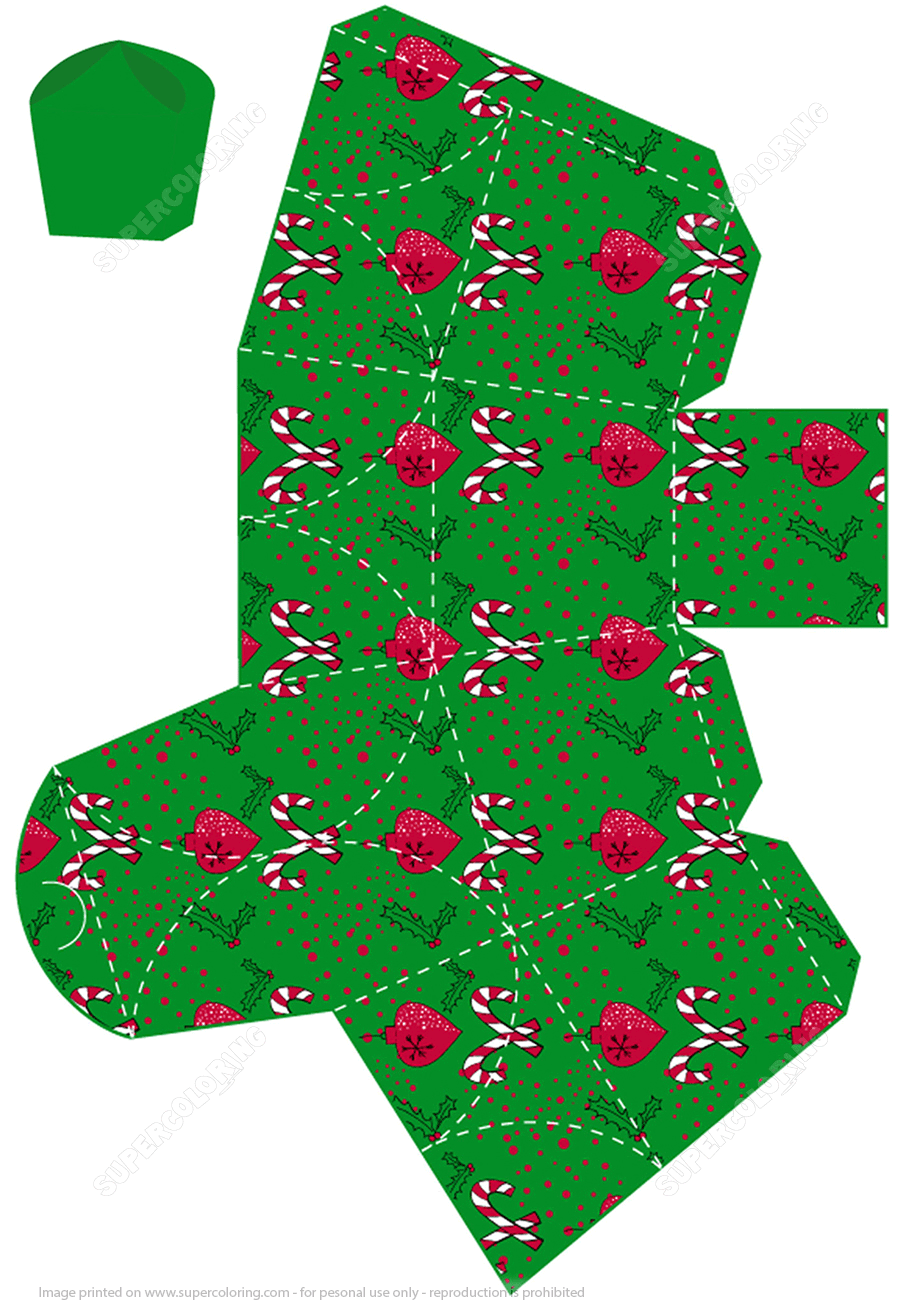 Christmas Stylized Gift Box Template With Candy Canes Free Printable Paper raft Templates