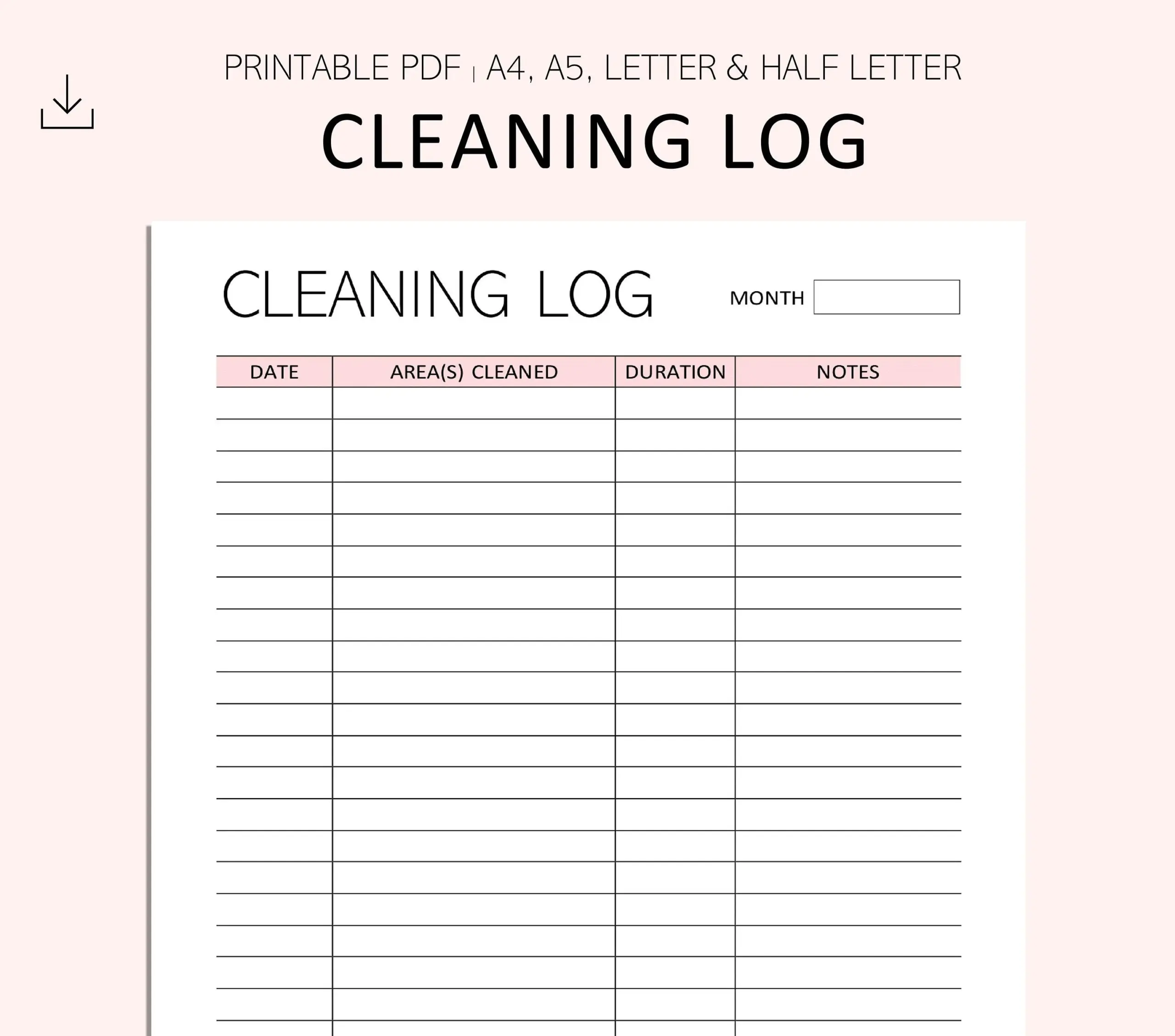 Cleaning Log Printable Cleaning Tracker Home Maintenance Printable PDF A4 A5 LETTER Etsy