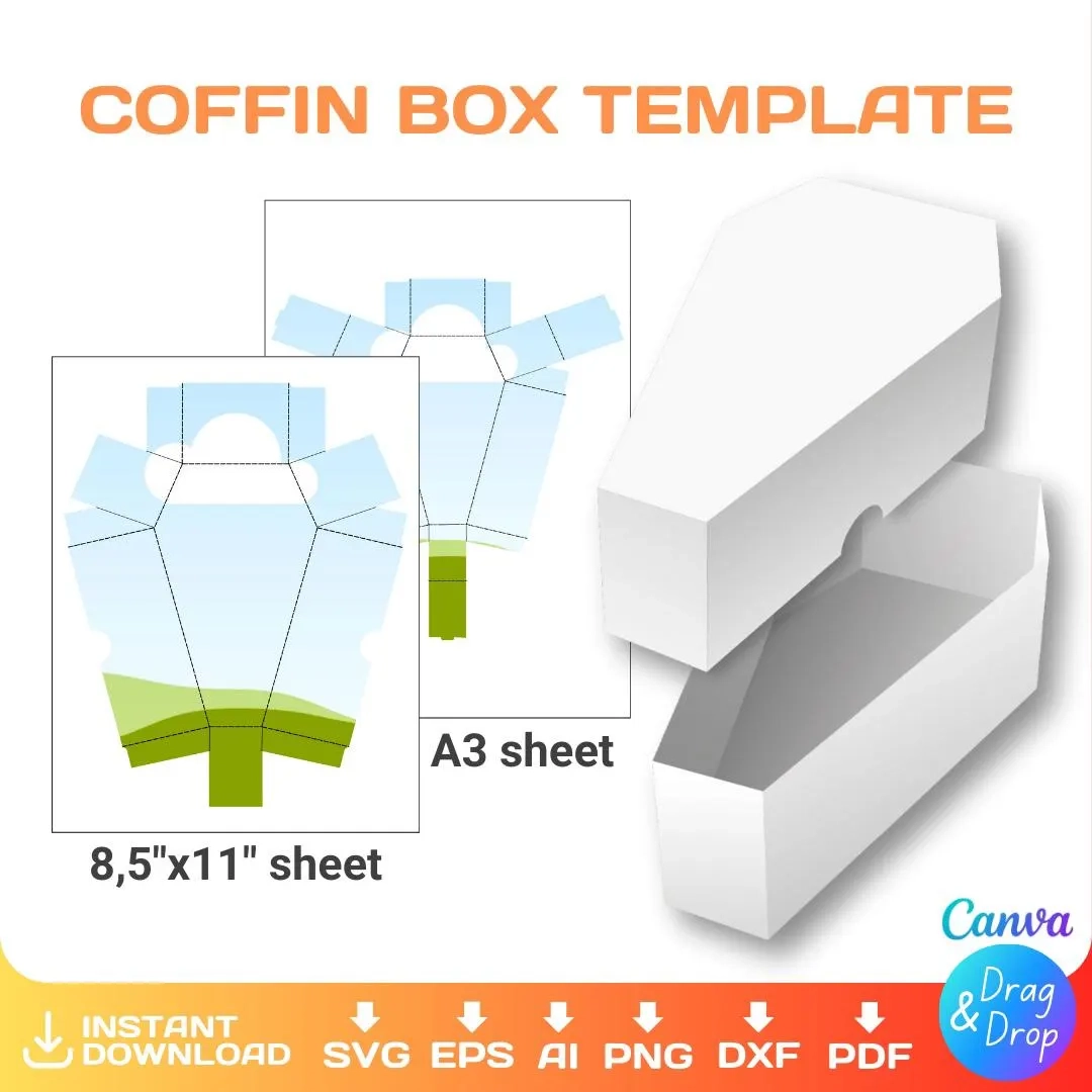 Coffin Box Template With Lid DIY Halloween Party Favor Candy Gift Box Coffin Shaped Box Svg Png Canva Cricut Instant Download Etsy Finland