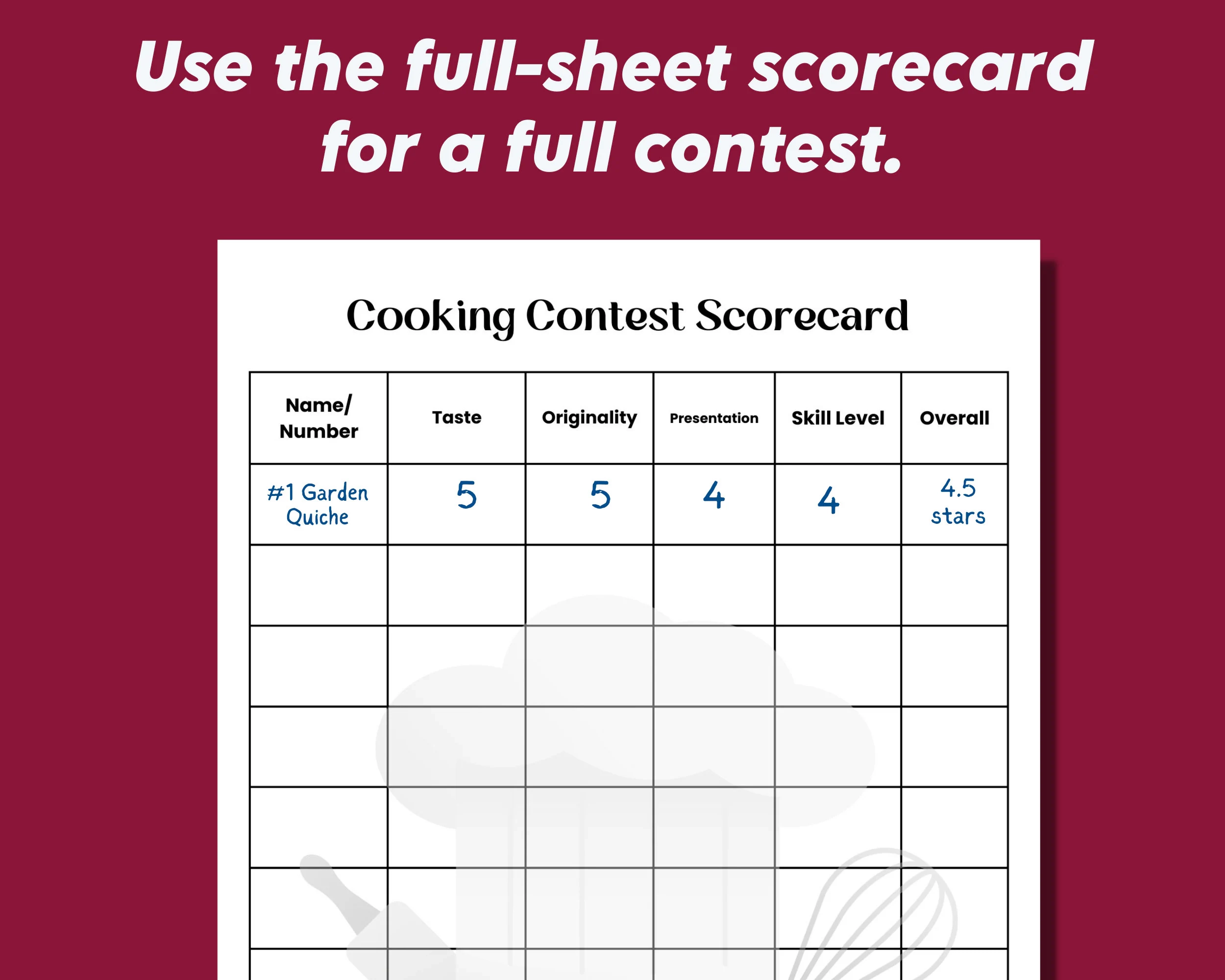 Cookoff Scorecard Printable Food Tasting Game Competition Judging Ballot PDF Download Etsy