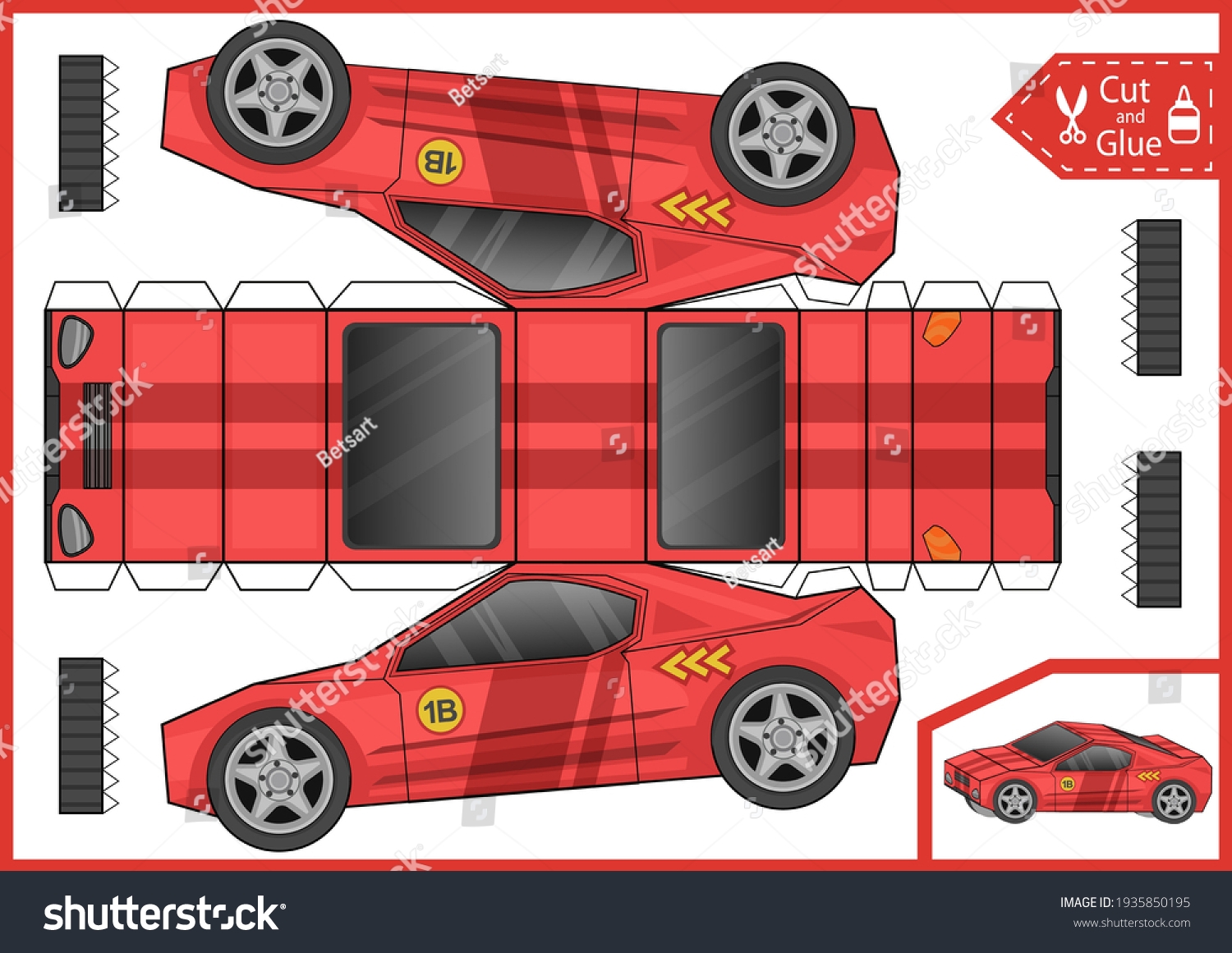 Cut Glue 3d Paper Racing Car Stock Vector Royalty Free 1935850195 Shutterstock