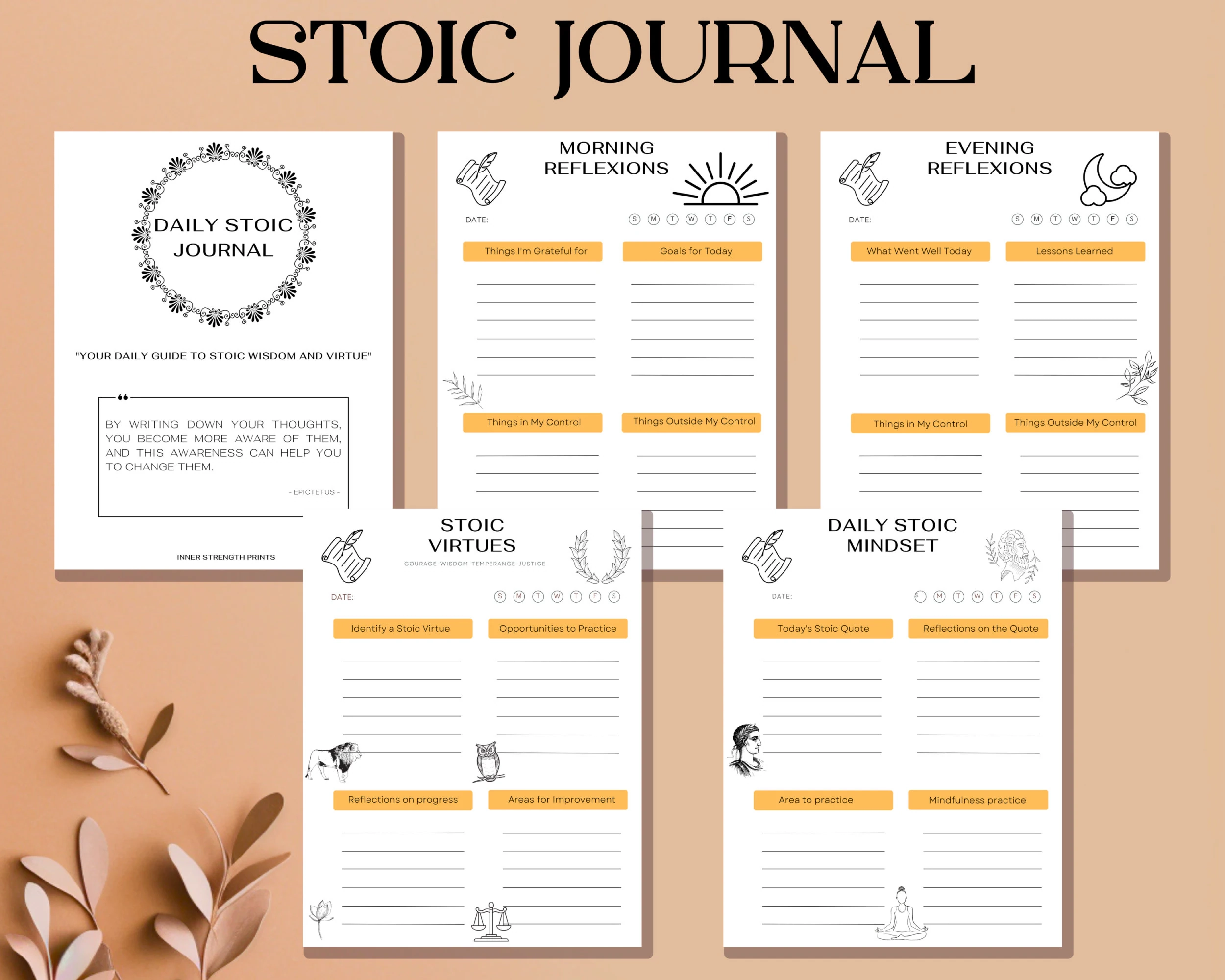 Daily Stoic Journal Self improvement Mindfulness Tracker PDF Etsy