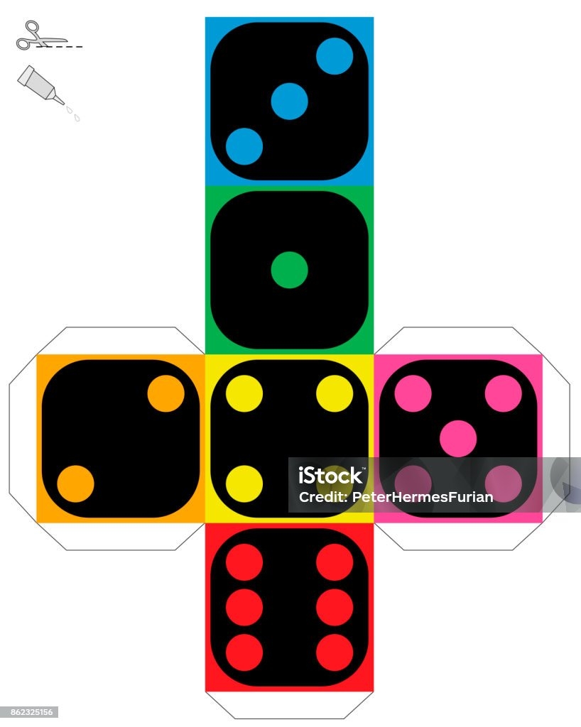 Dice Template Construction Sheet Of A Colorful Cube To Make A Threedimensional Handicraft Work Out Of It Isolated Vector Illustration On White Background Stock Illustration Download Image Now IStock