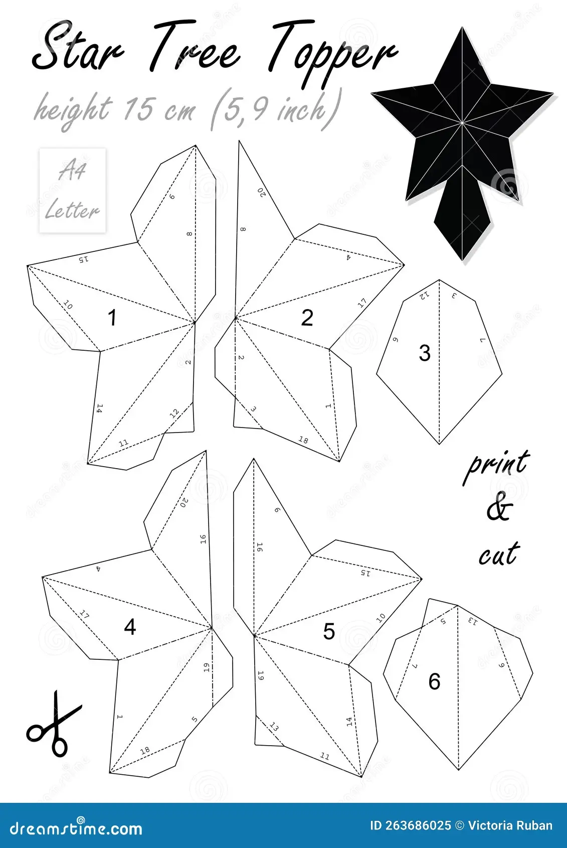 DIY 3D Star Tree Topper Print Cut And Glue Stock Illustration Illustration Of Print Pattern 263686025