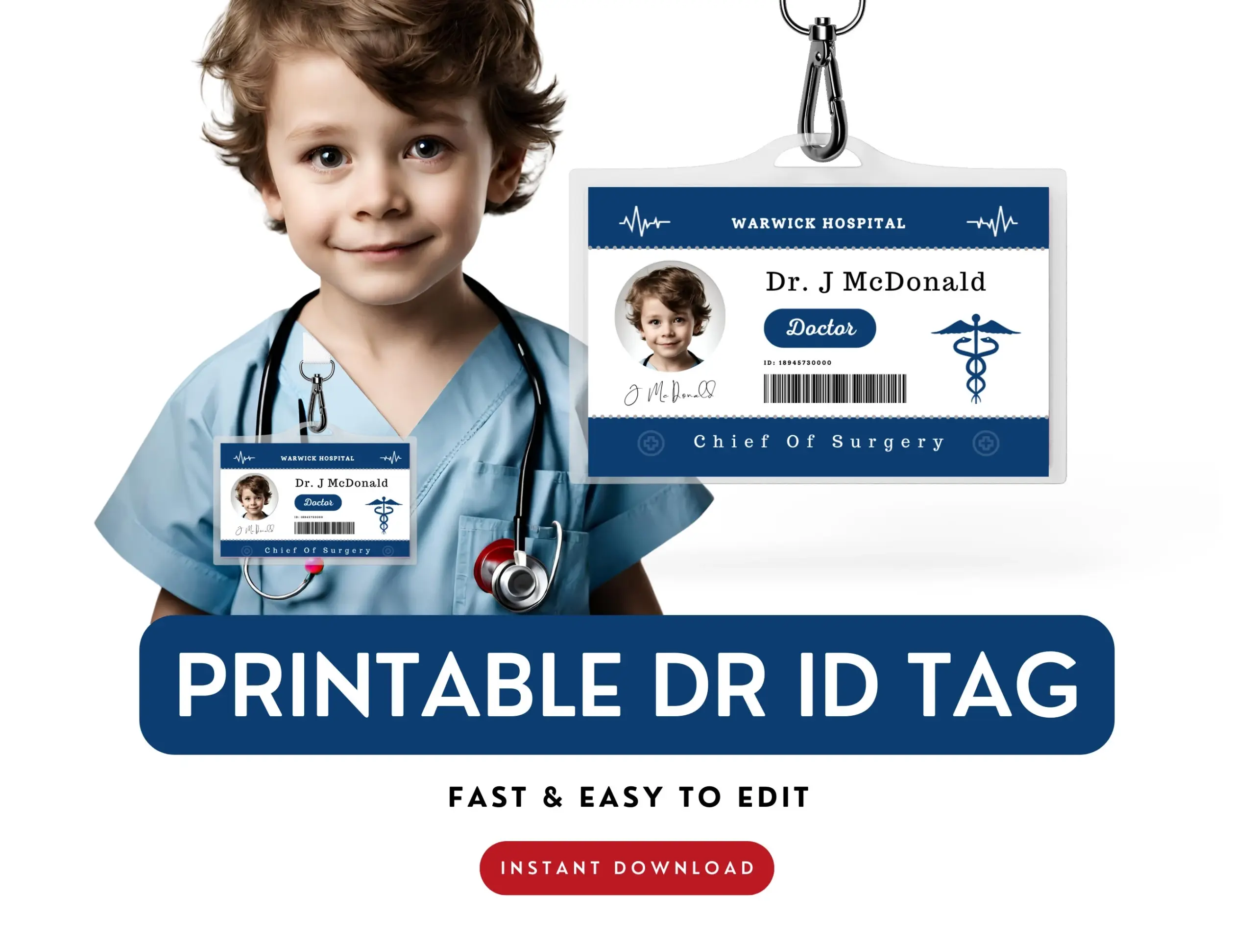 Doctor ID Badge Template For Kids Etsy Hong Kong