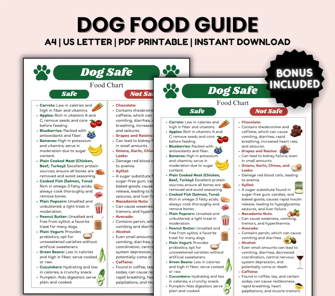 Dog Food Guide Printable Safe Dog Food Dogs To Eat Dog Dietary Chart Poster Dog Food Chart Unsafe Dog Food List Digital Dog Kitchen Chart Etsy