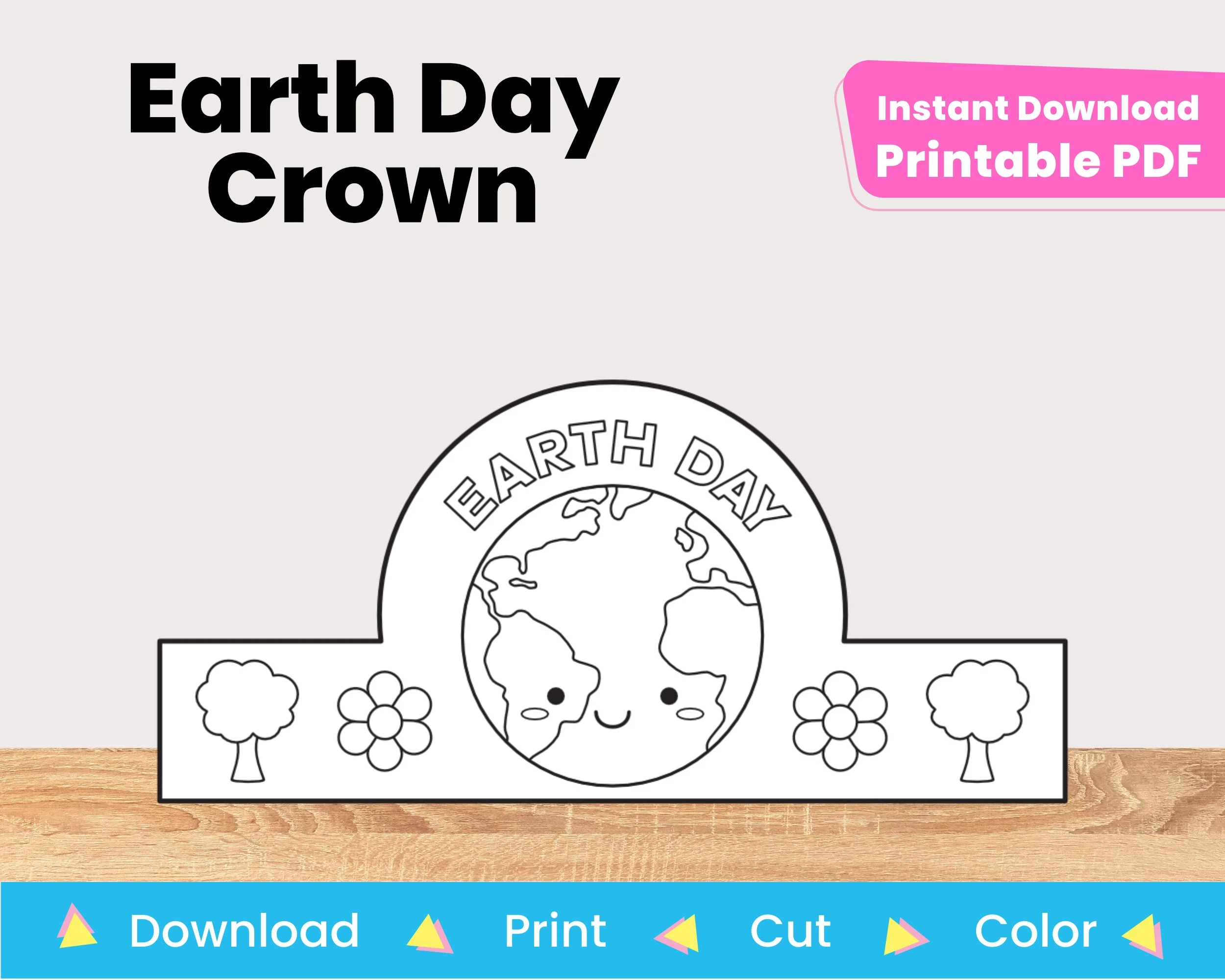 Earth Day Crown DIY Coloring Craft Printable Kids Activity digital Download Etsy
