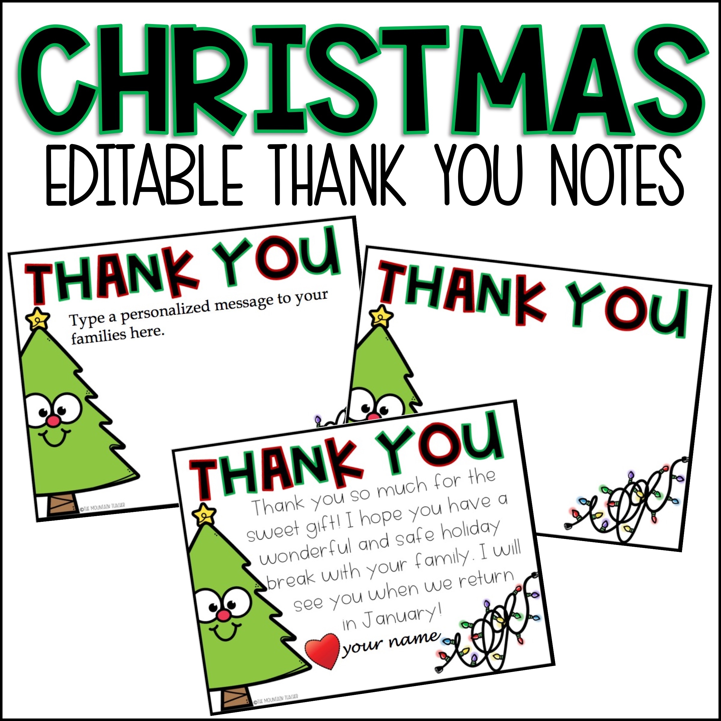 Editable Christmas Thank You Card Template Classful