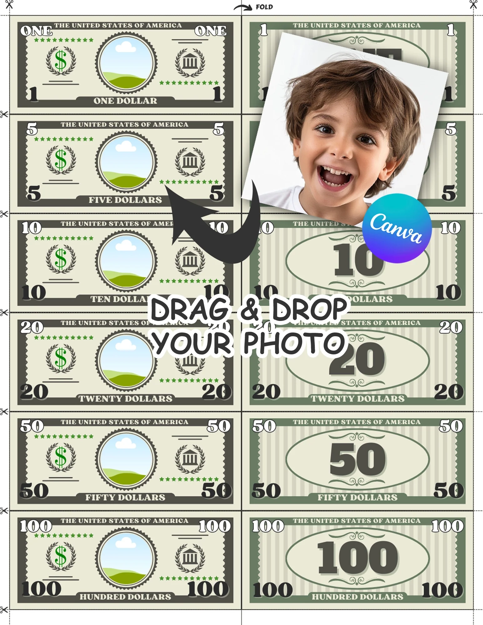 Editable Personalized Play Money Template For Kids Custom Dollar Bill She print