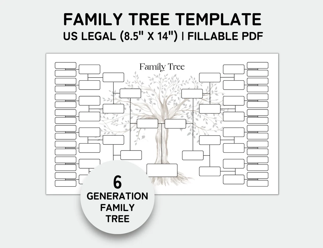 Family Tree Template 6 Generation Family Tree Chart Printable For Family Reunion Gifts Pedigree Chart Genealogy Chart Fillable PDF Etsy Israel