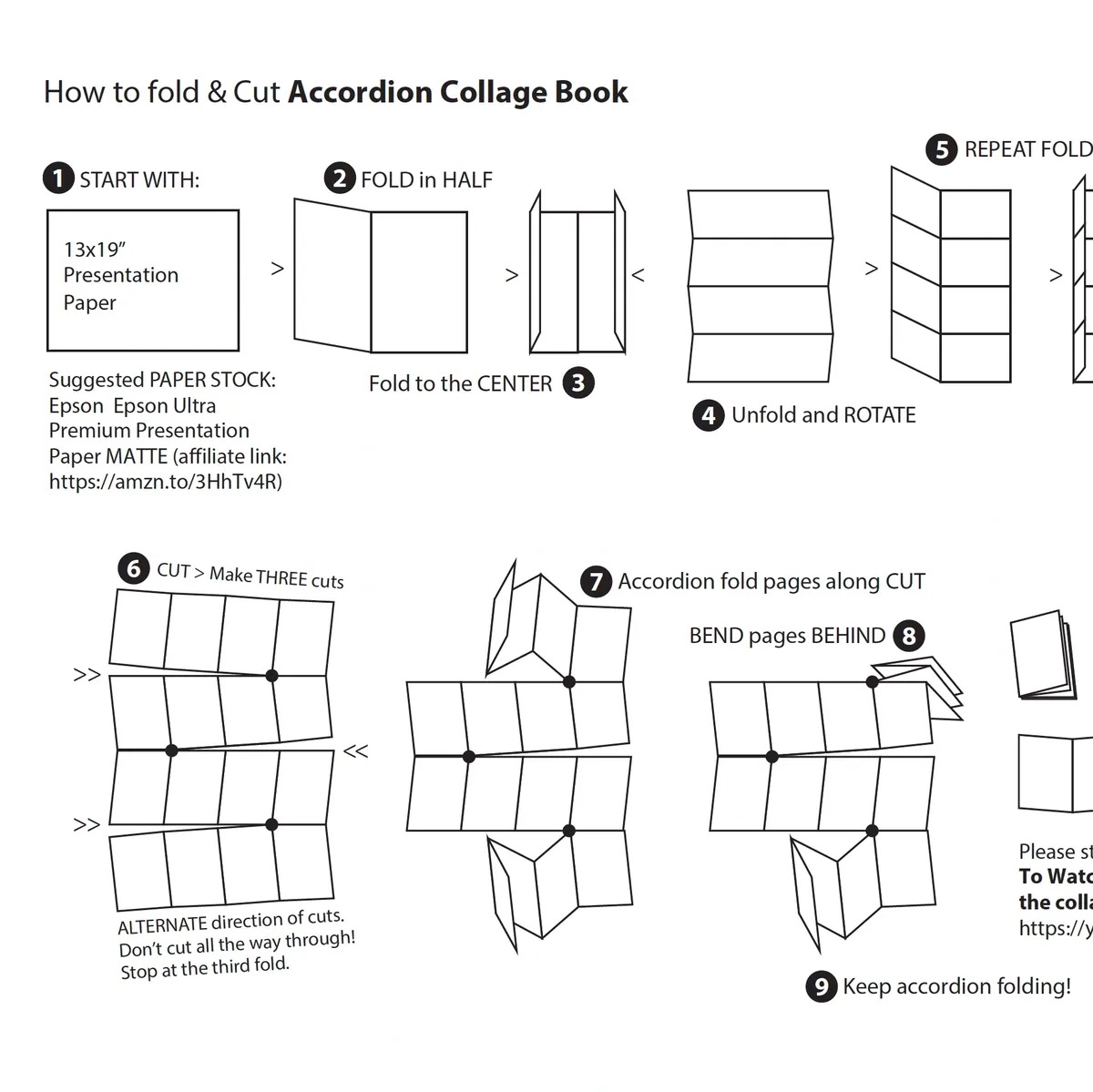 Fold Cut Guide One Sheet Accordion Book Download PM Artist Studio