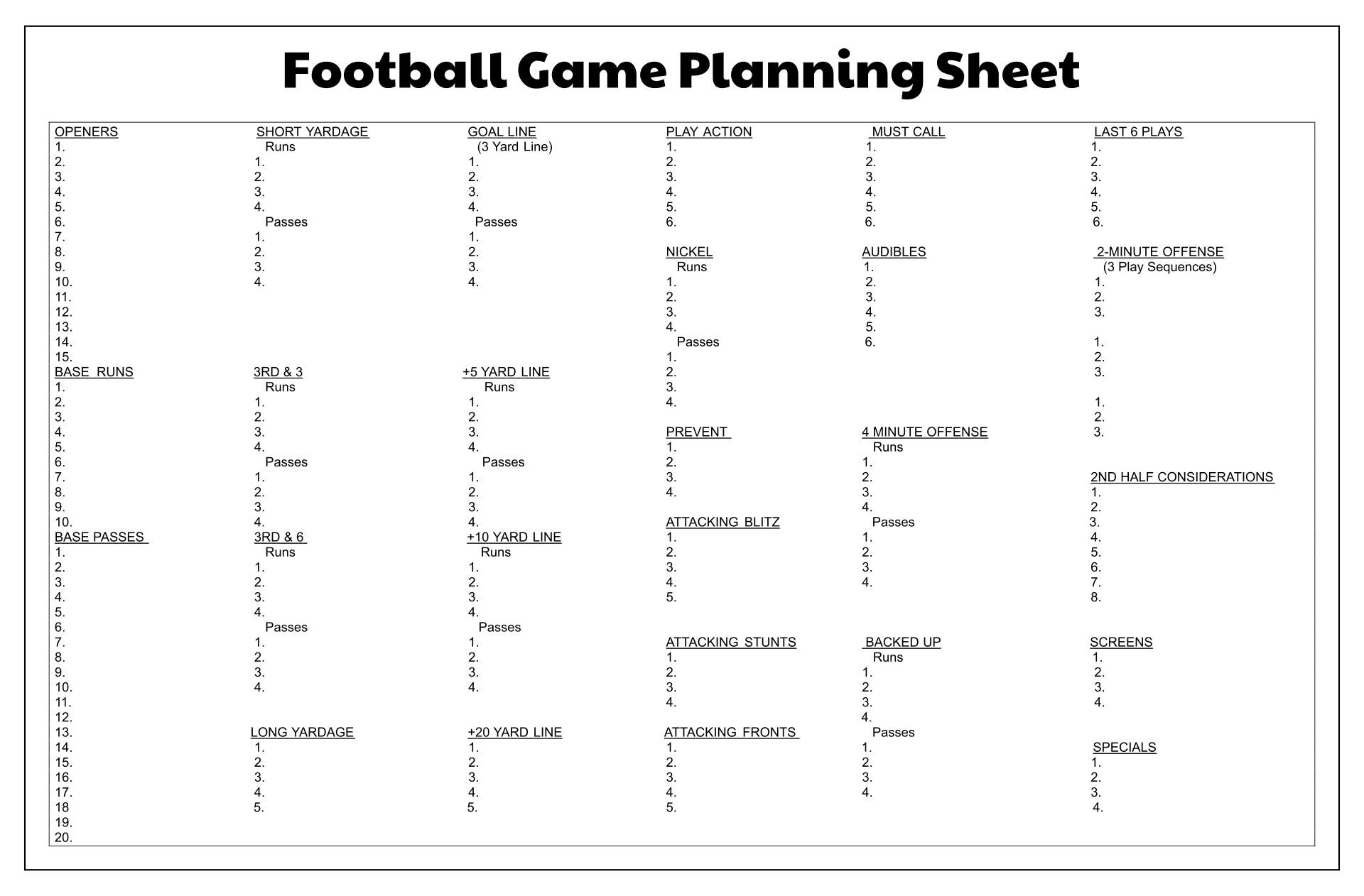 Football Play Sheet Template Pdf