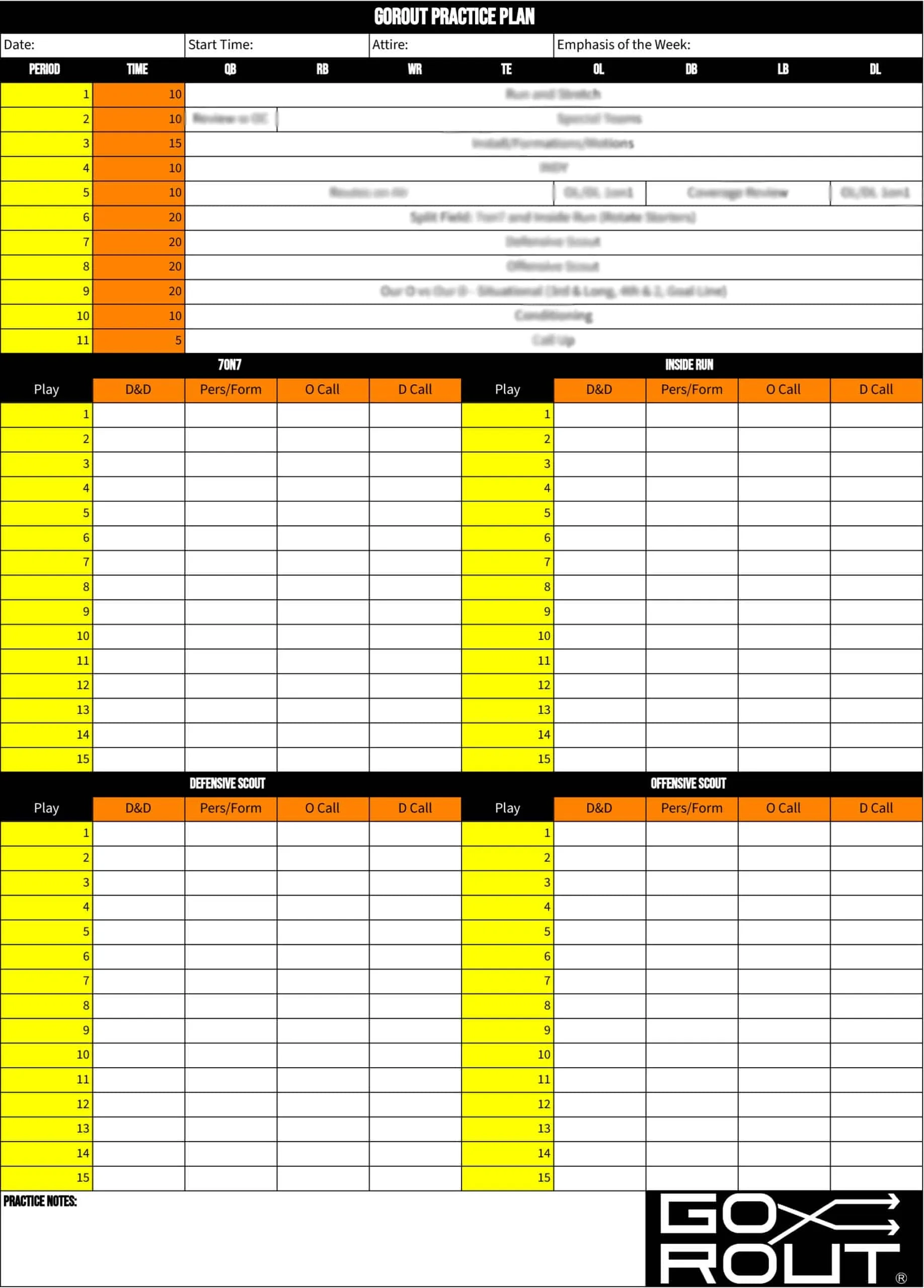 Football Practice Plan FREE TEMPLATE GoRout
