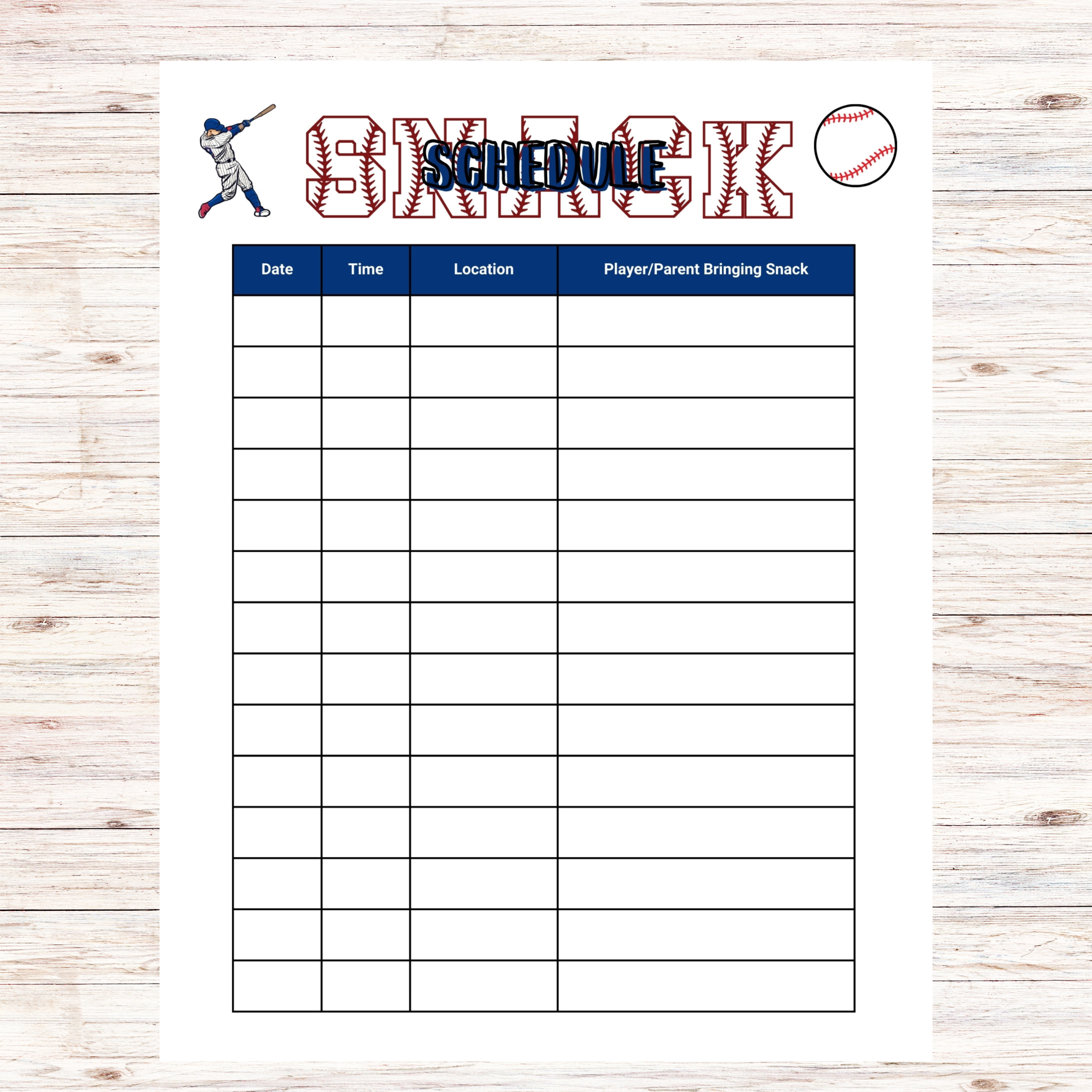 FREE Baseball Snack Sign Up Sheet Printable Instant Download