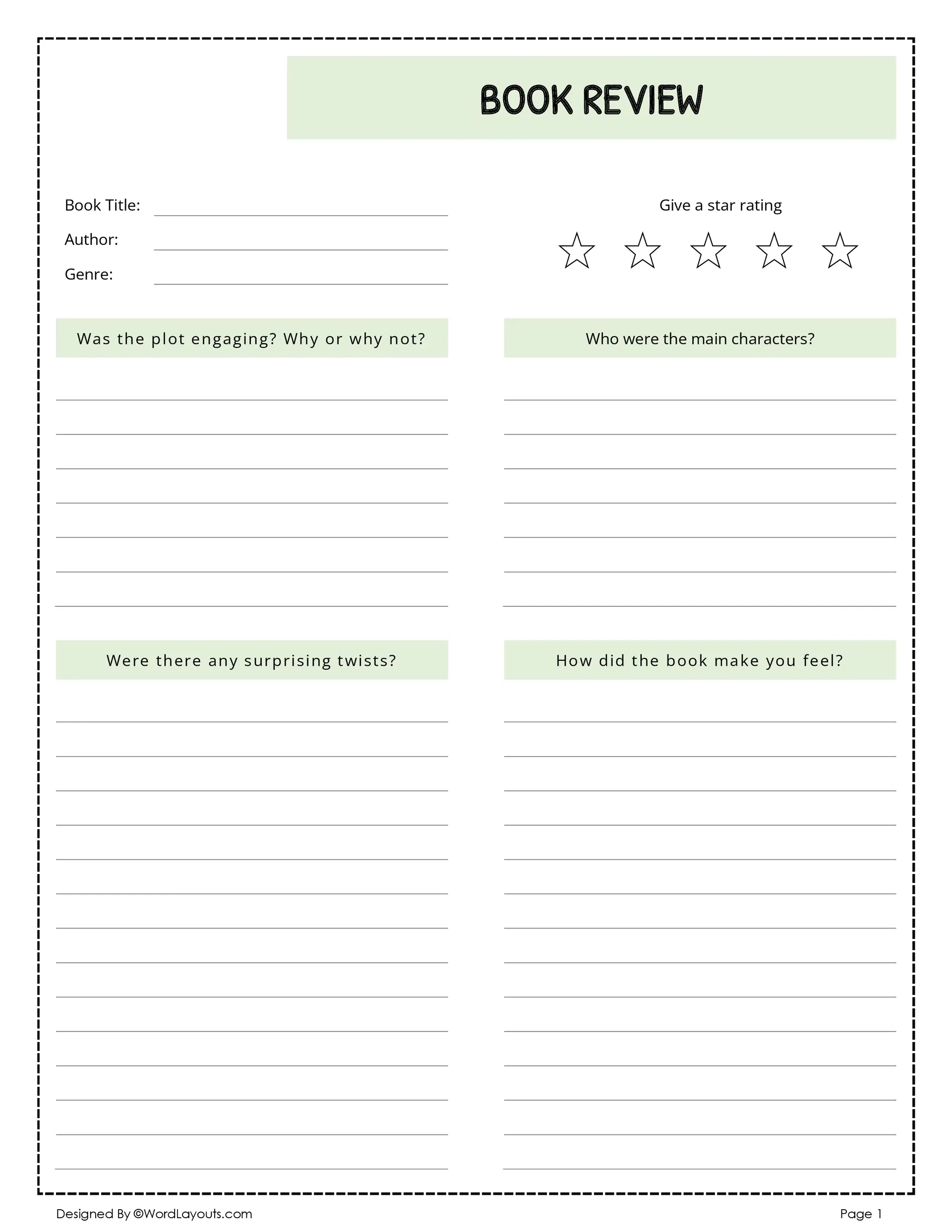Free Book Review Templates To Edit Print