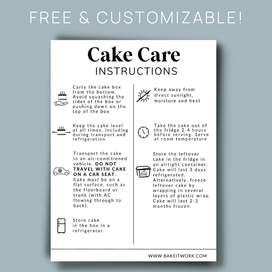 FREE Cake Care Card Template Bakeitwork