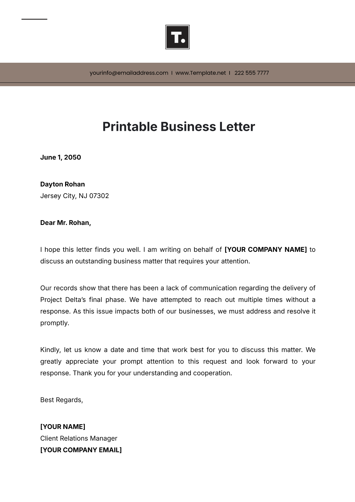 Free Printable Business Letter Template To Edit Online