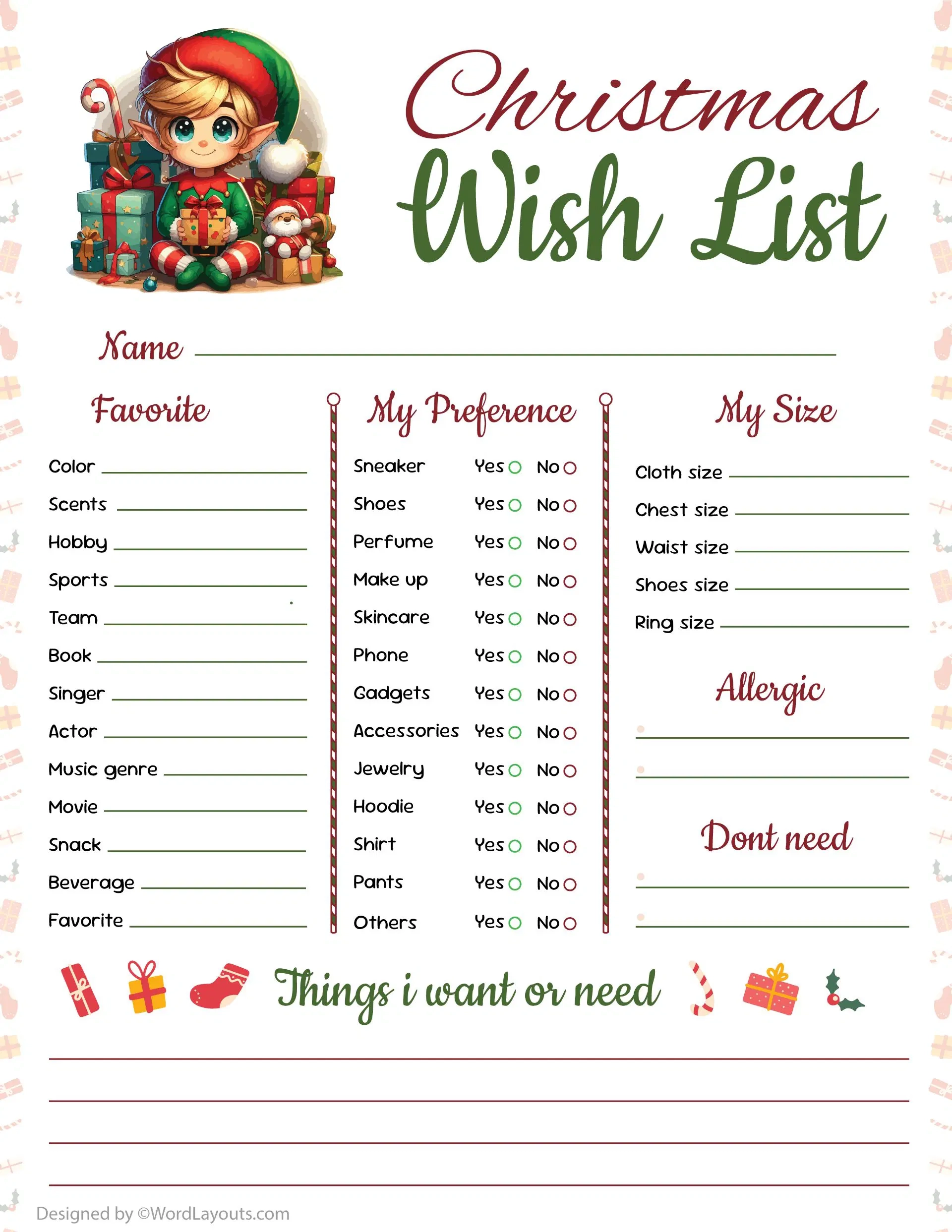 Free Printable Christmas Wish List Templates