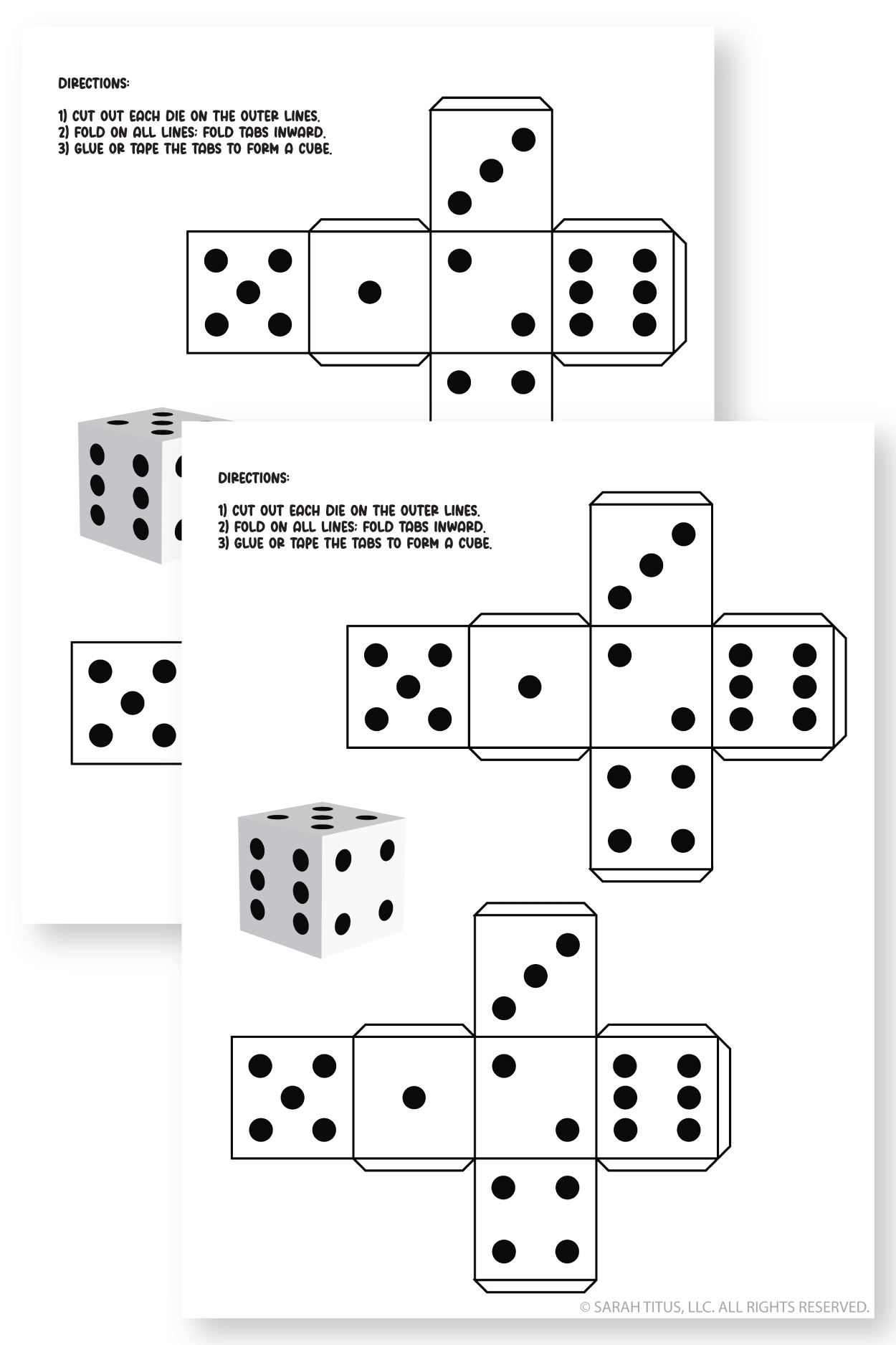 Free Printable Dice Template Easy Fold and Play Paper Dice For Games Sarah Titus