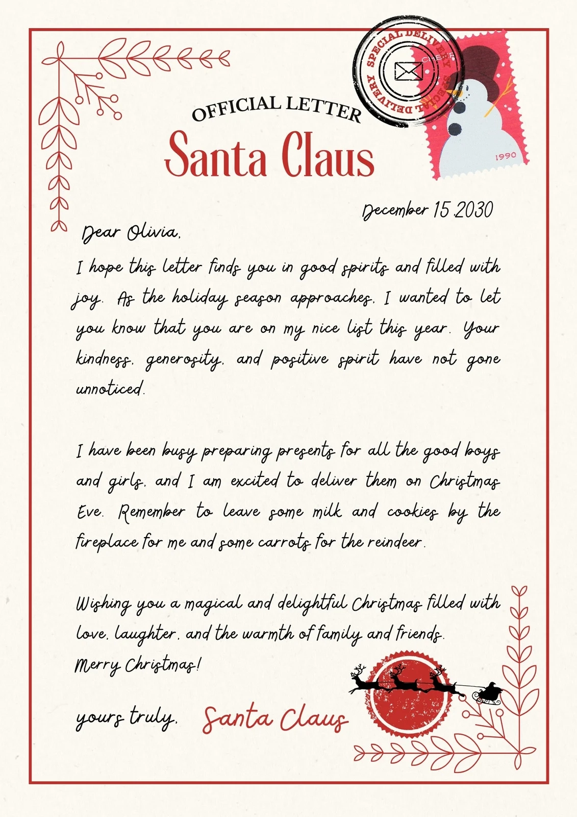 Free Printable Santa Letter Templates You Can Customize Canva